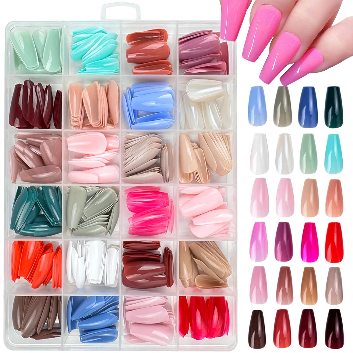 576 Pcs Press on Nails Medium Coffin Fake Nails Solid Color False Nails 24 Color Coffin Acrylic Nails Glue on Nails Reusable Artificial Nails Stick on Nails for Women Manicure