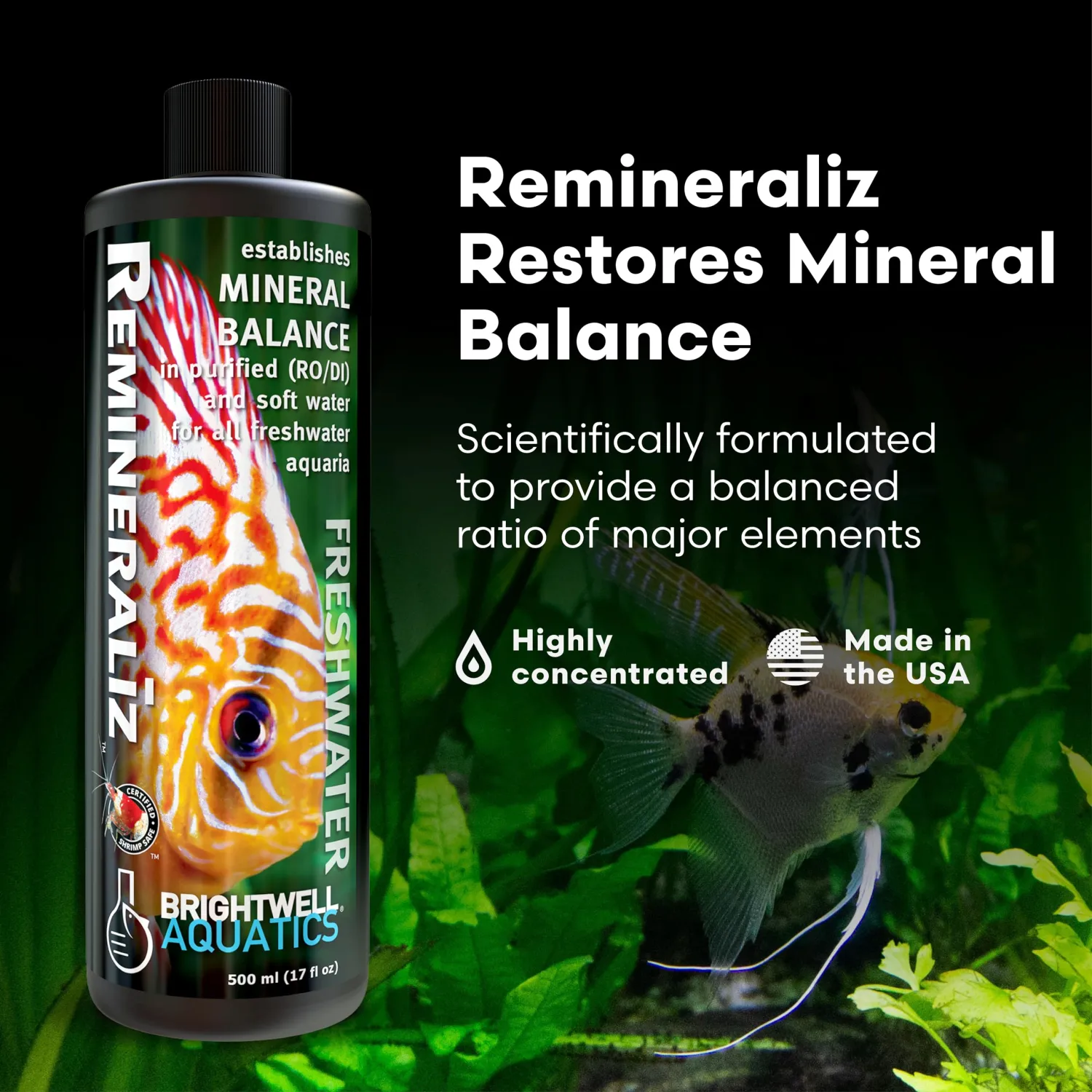 Brightwell Aquatics Remineraliz - Adds Minerals to Distilled, Deionized, or Reverse Osmosis Water for Freshwater Aquarium Use 250-ml