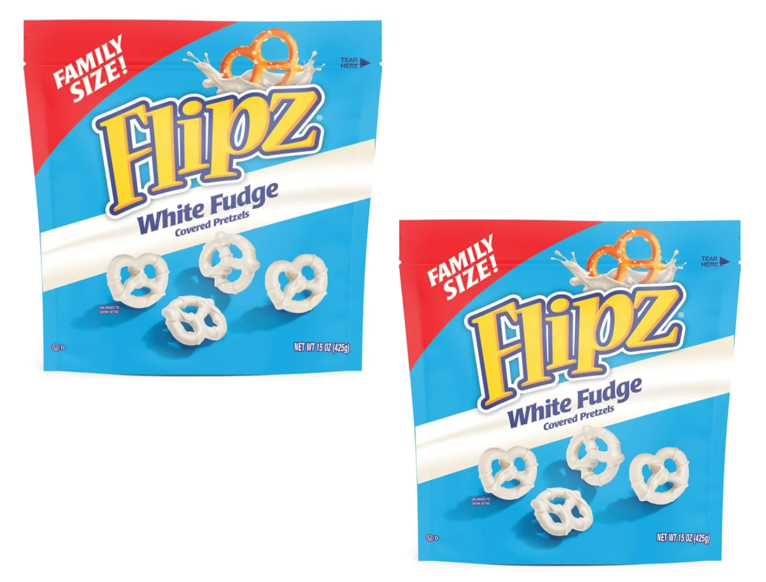 Flipz White Fudge Covered Pretzels - Pack of 2-15 oz Bags - Perfect for Snacking on the go and Stocking the Pantry - Classic Taste Everyone is Sure to Love