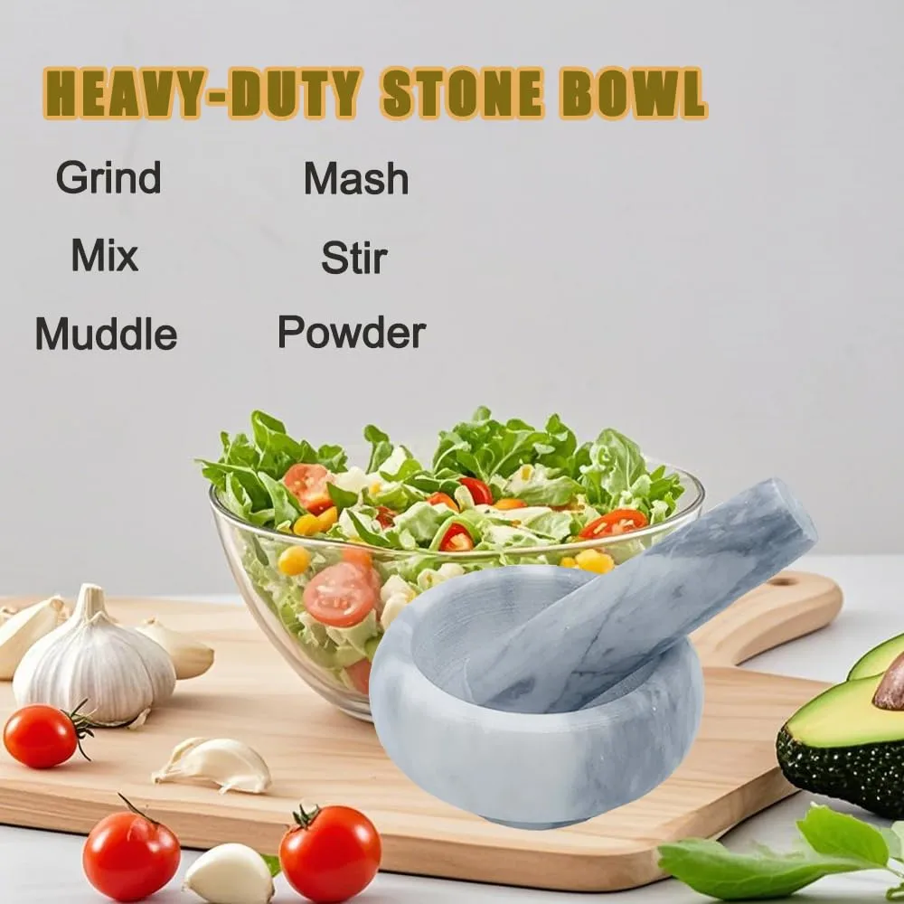 Marble Mortar and Pestle Set, Hibucuo Small 3.5 Inches Grinder Bowl for Guacamole,Pestos Seasonings Pastes, Salsa, Pills Crusher, Spice, Herb, Garlic, Nut, Heavy Duty Grinder (GrayWhite)