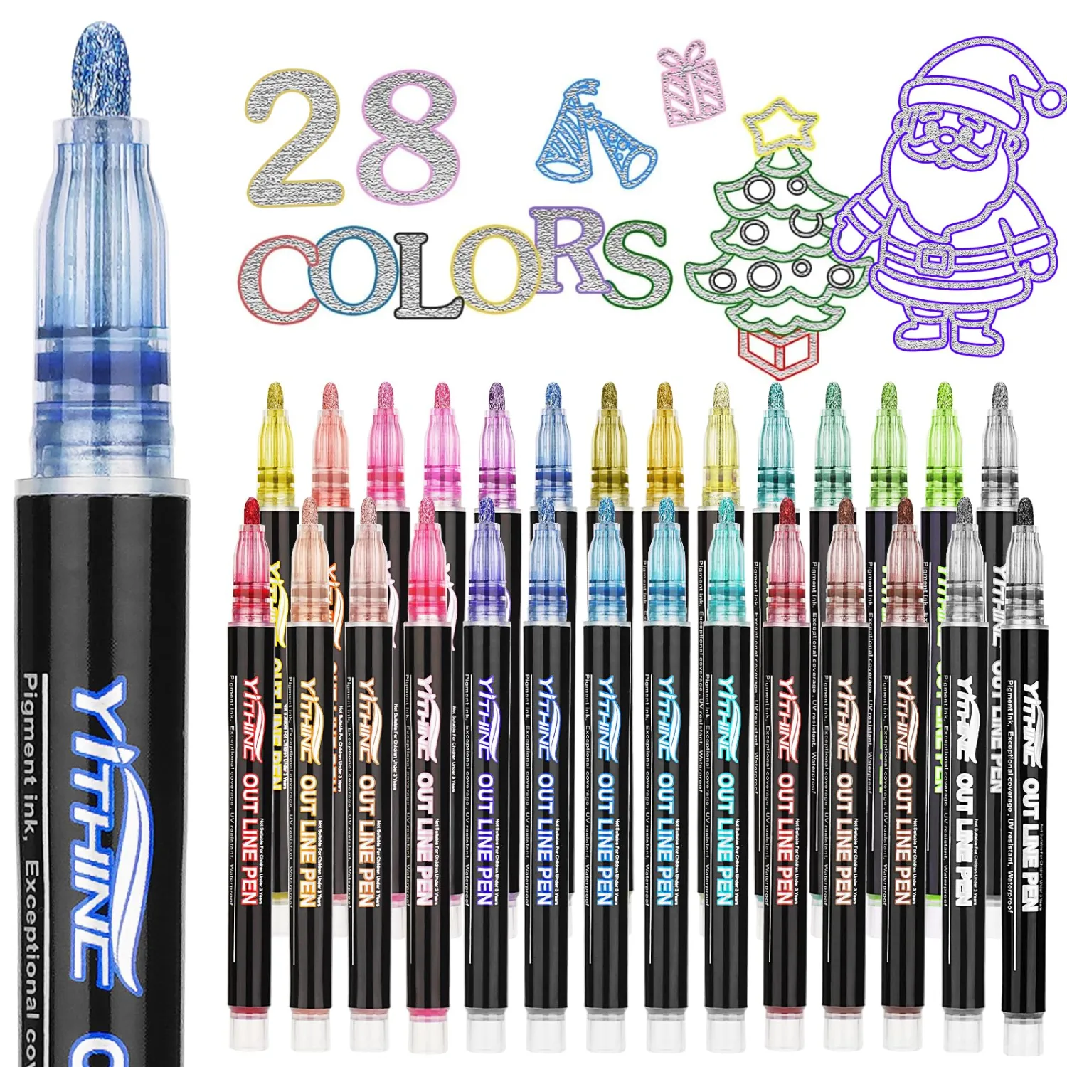 Outline Shimmer Markers, Christmas Stocking Stuffers for Tween Teen Girls Gifts Trendy Stuff, 28 Glitter Metallic Gel Pens Coloring, Arts Crafts Supplies Kits for Kids Boys Ages 4, 6, 8, 10, 12