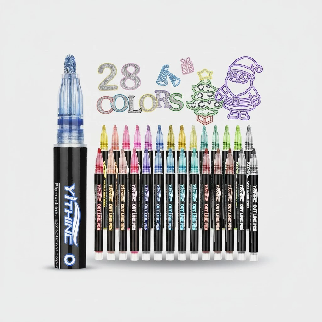 Outline Shimmer Markers, Christmas Stocking Stuffers for Tween Teen Girls Gifts Trendy Stuff, 28 Glitter Metallic Gel Pens Coloring, Arts Crafts Supplies Kits for Kids Boys Ages 4, 6, 8, 10, 12