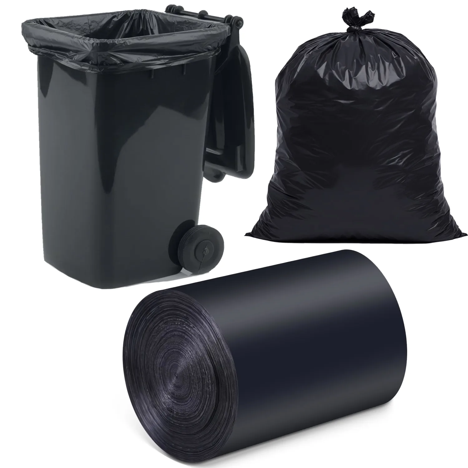 MakMeFre 13 Gallon Multipurpose Tear-Resistant Trash Bags,Heavy Duty,Tastless and Black Garbage Bags (100 Count,60x80cm)