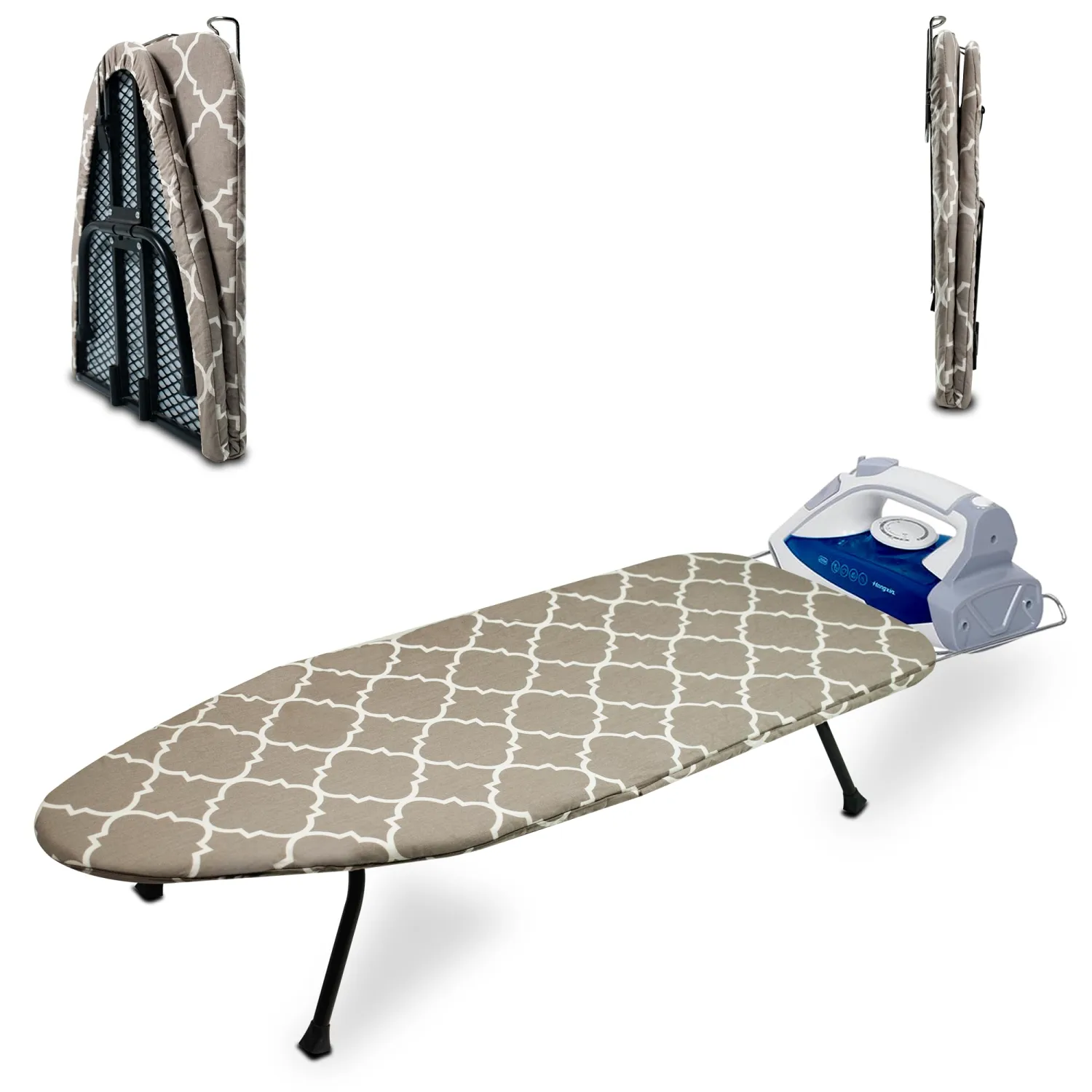 Metal Mesh Panel Tabletop Ironing Board | Foldable Iron Board | Heavy Duty Small Iron Board with Heat Resistant Cover and 100% Cotton 8mm Thicken Pad (Mesh)
