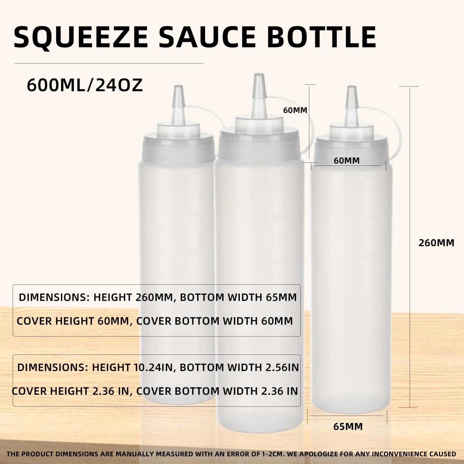 24 OZ Kitchen Foodservice Condiment Squeeze Bottles for Sauces,with Twist Top Cap,Leak Proof,Mustard, Syrup, Sauces, Dressing, Oil,Ketchup, BPA FREE Plastic (white, 4)