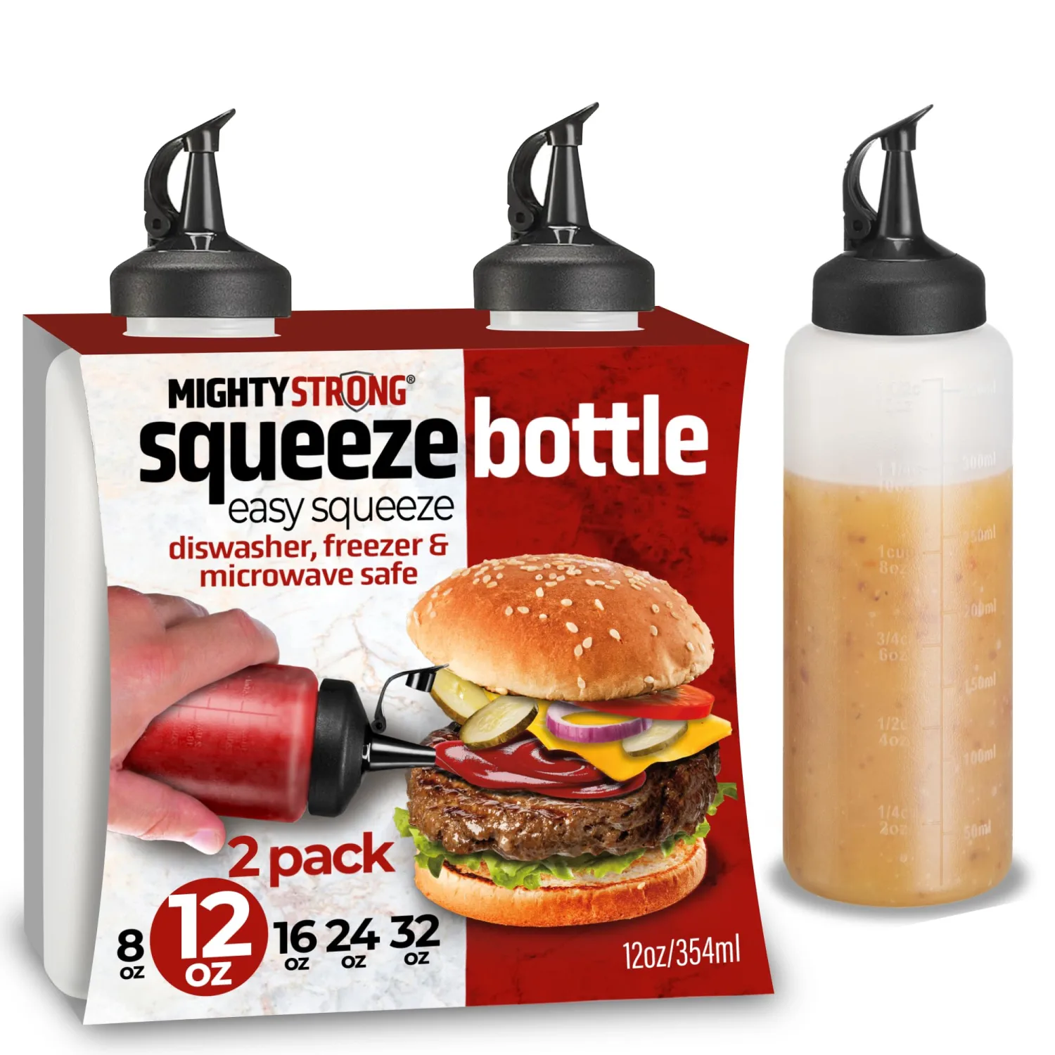 Condiment Squeeze Bottles for Sauces and Liquids – Plastic Refillable Squirt Bottles for Ketchup, Oils, and Condiments – Multipurpose Condiment Containers for Kitchen, BBQ & Cooking (12 Oz - 2 Pack)