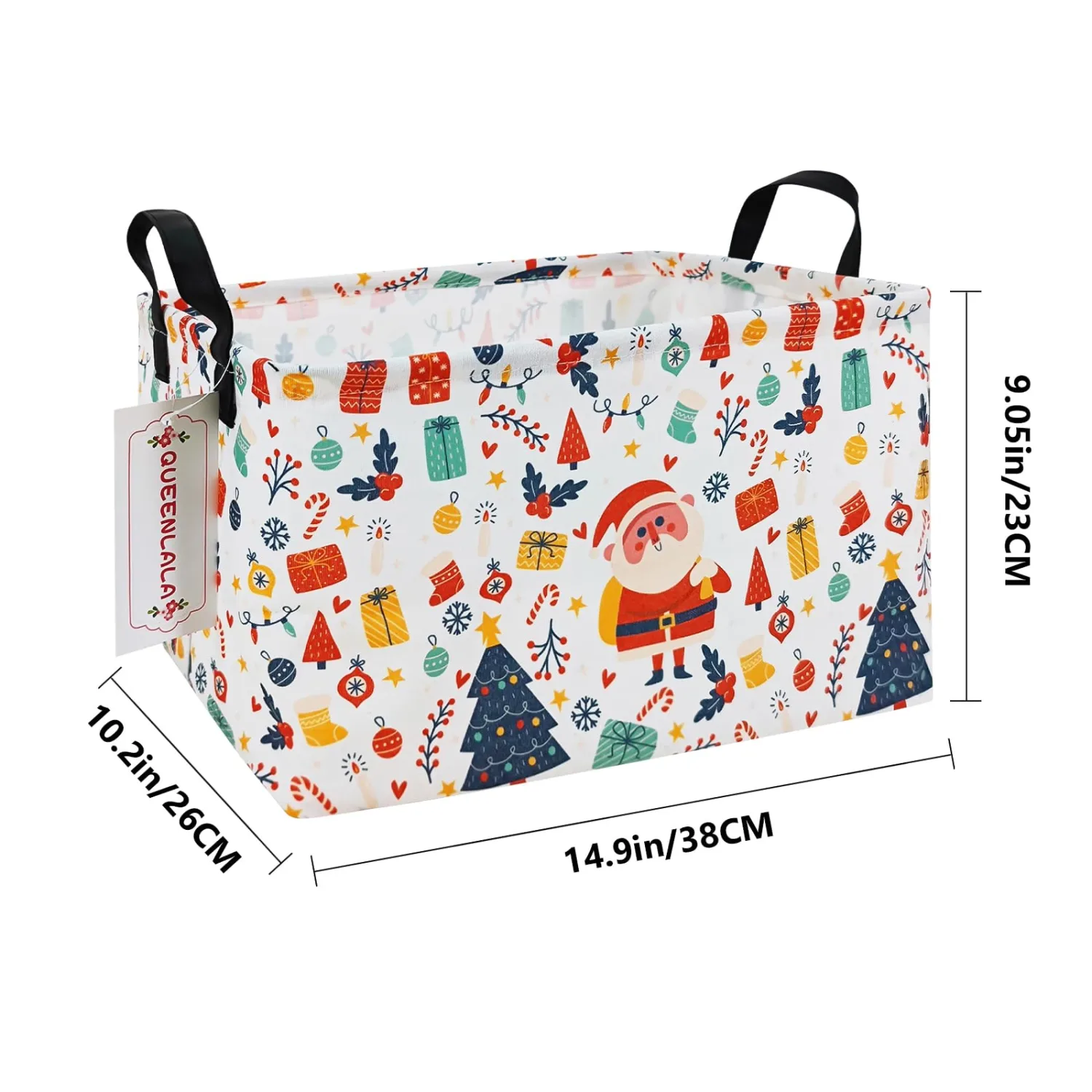 QUEENLALA Rectangular Laundry Hamper/Foldable Nursery Laundry Basket for Organizing/Storage Bin Baskets/Children Toy Office Bedroom/Toy Bin Closet Shelf Baskets（Rec-Father Christmas）