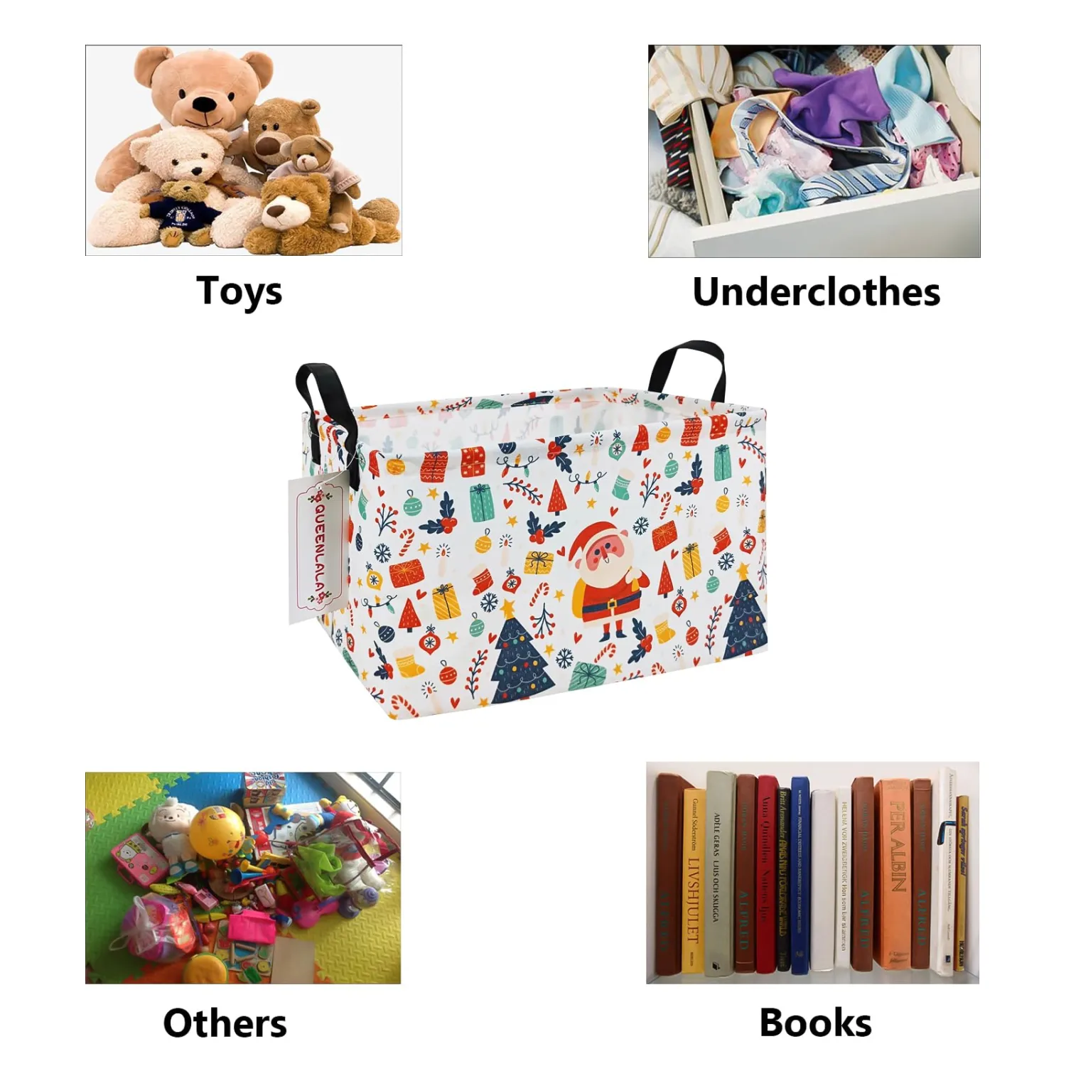 QUEENLALA Rectangular Laundry Hamper/Foldable Nursery Laundry Basket for Organizing/Storage Bin Baskets/Children Toy Office Bedroom/Toy Bin Closet Shelf Baskets（Rec-Father Christmas）