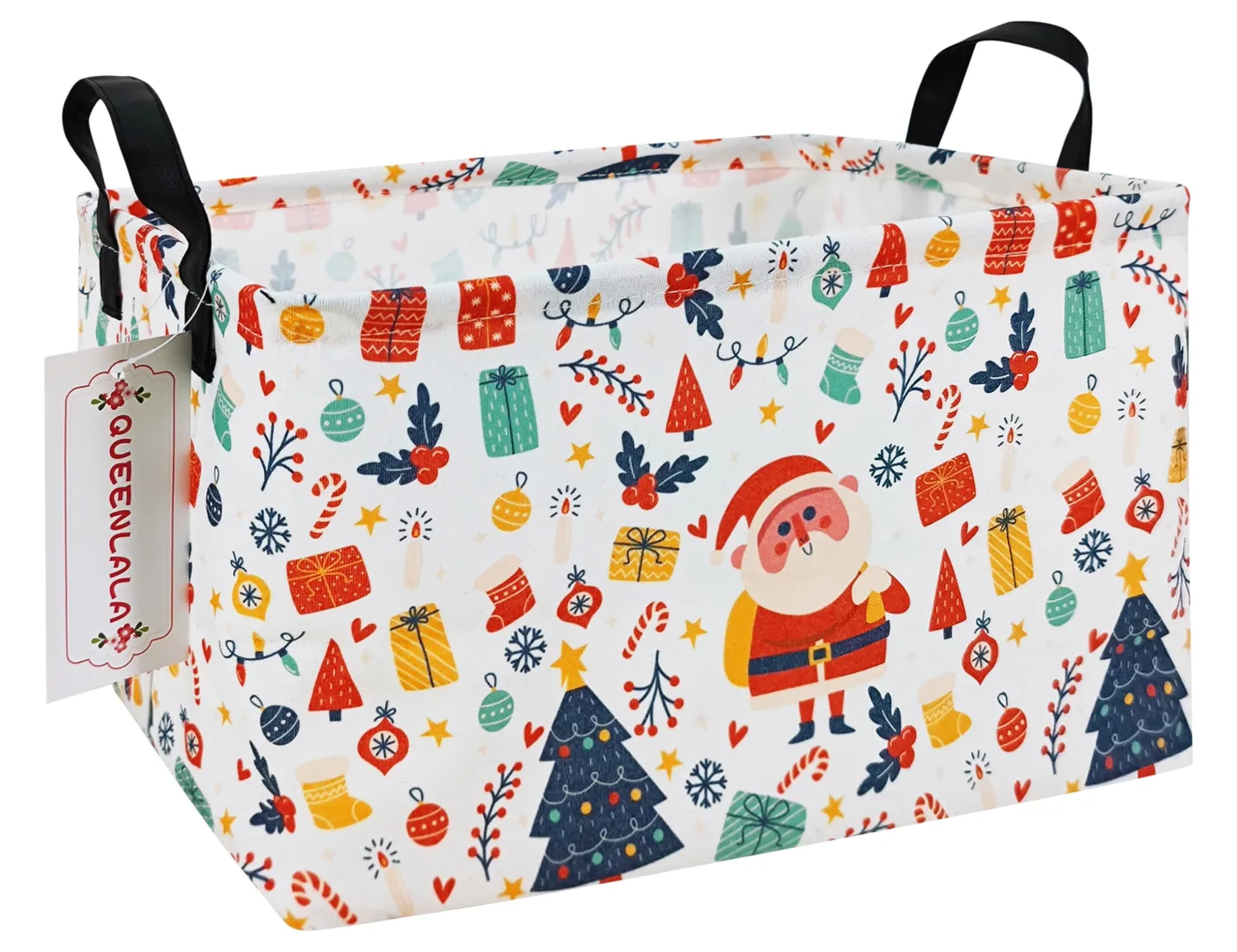 QUEENLALA Rectangular Laundry Hamper/Foldable Nursery Laundry Basket for Organizing/Storage Bin Baskets/Children Toy Office Bedroom/Toy Bin Closet Shelf Baskets（Rec-Father Christmas）
