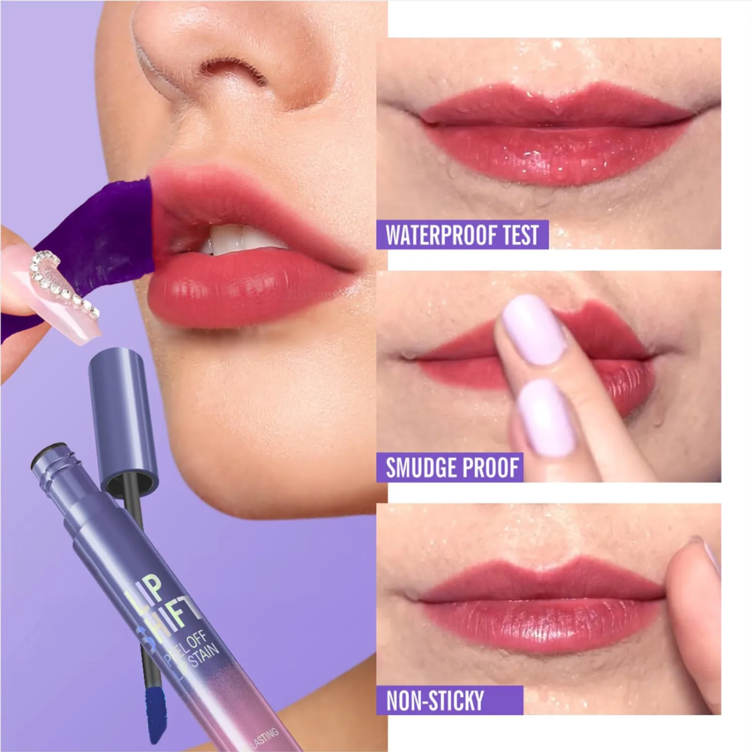 3 Colors Lip Stain Peel Off, Peel off Lip stain, Lip Tint Stain, Peel off Lip Liner Stain, Lip Stain Peel off Tint Tattoo Color Waterproof Long-Lasting, No Smudging（3PCS）