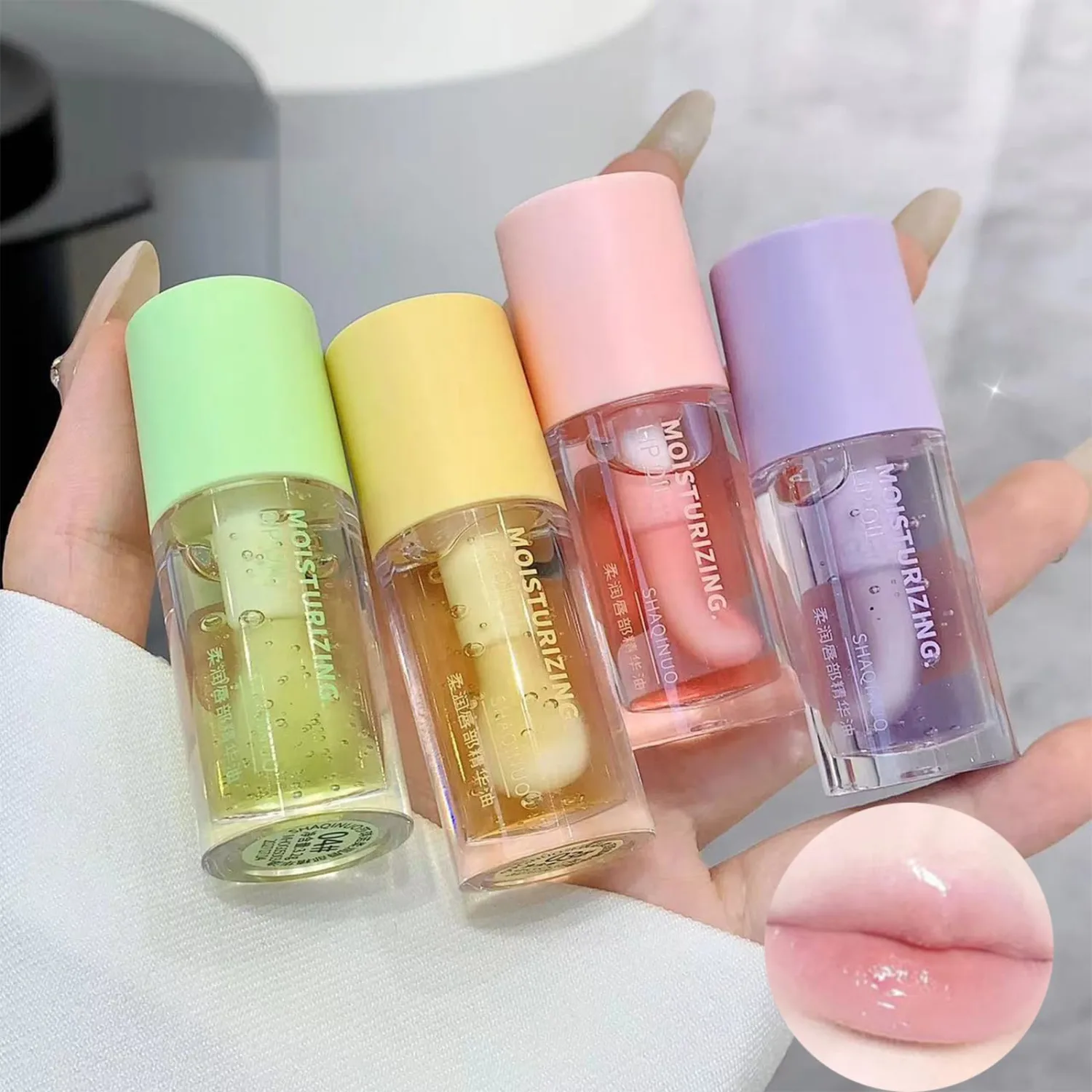 Plumping Lip Oil 4 Packs Hydrating Lip Glow Oil Fruit Extract Lip Gloss Moisturizing Lip Balm and Tinting for Dry Lips