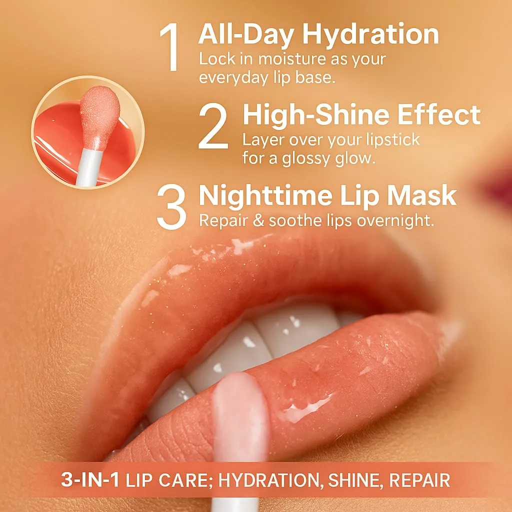 Lip Glow Oil Set – Hydrating & Moisturizing Lip Gloss Oils | High-Shine, Long-Lasting Non-Sticky Lip Care for Smooth Glimmer Finish, Plump Lips | Gift for Women & Girls 3Pcs (Set B)