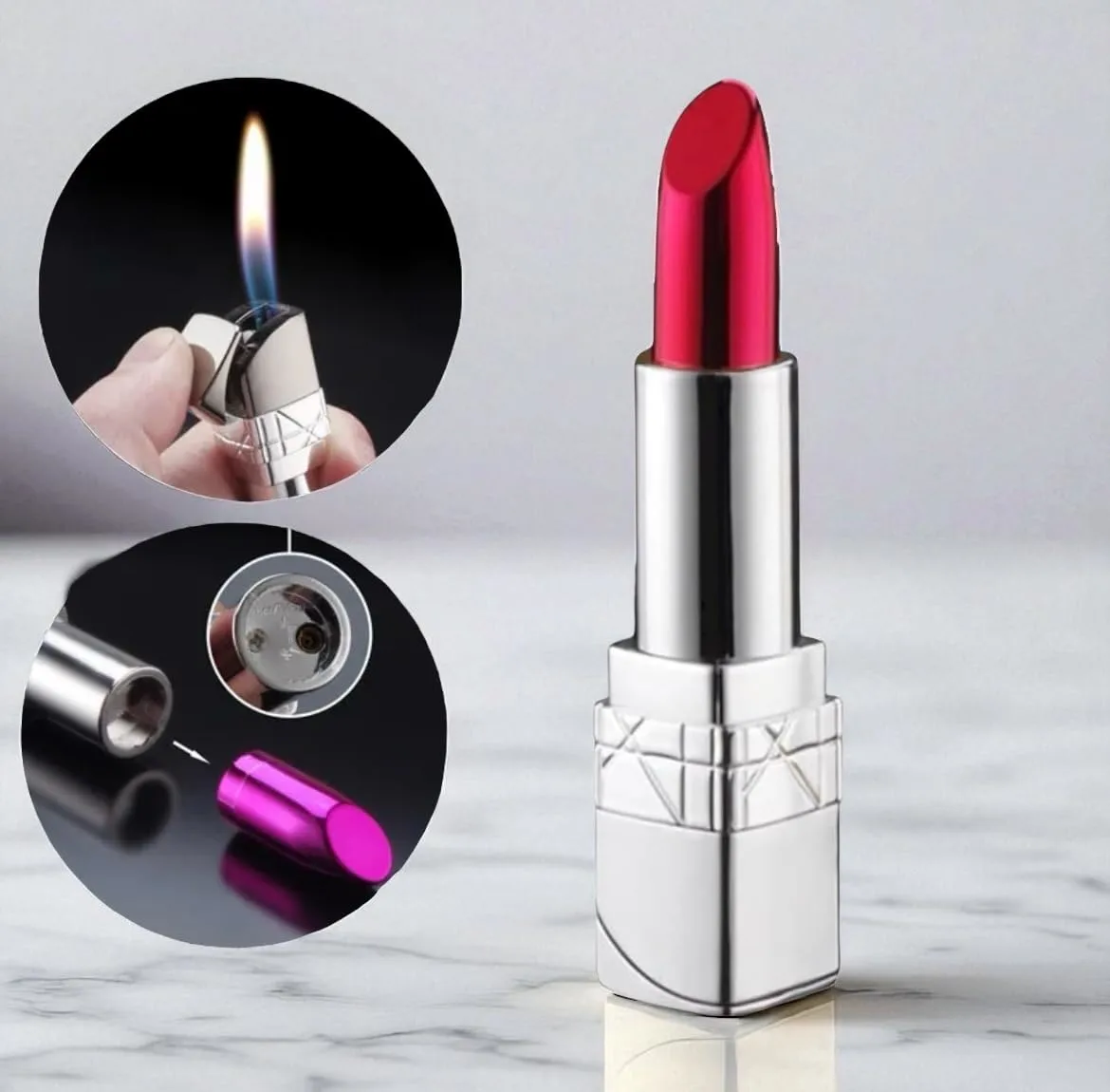 NIVEK Lipstick Lighter Kitty KT Cat Kawaii Kulomi Melody Bunny Rabbit Collectable (Fancy Silver Red)