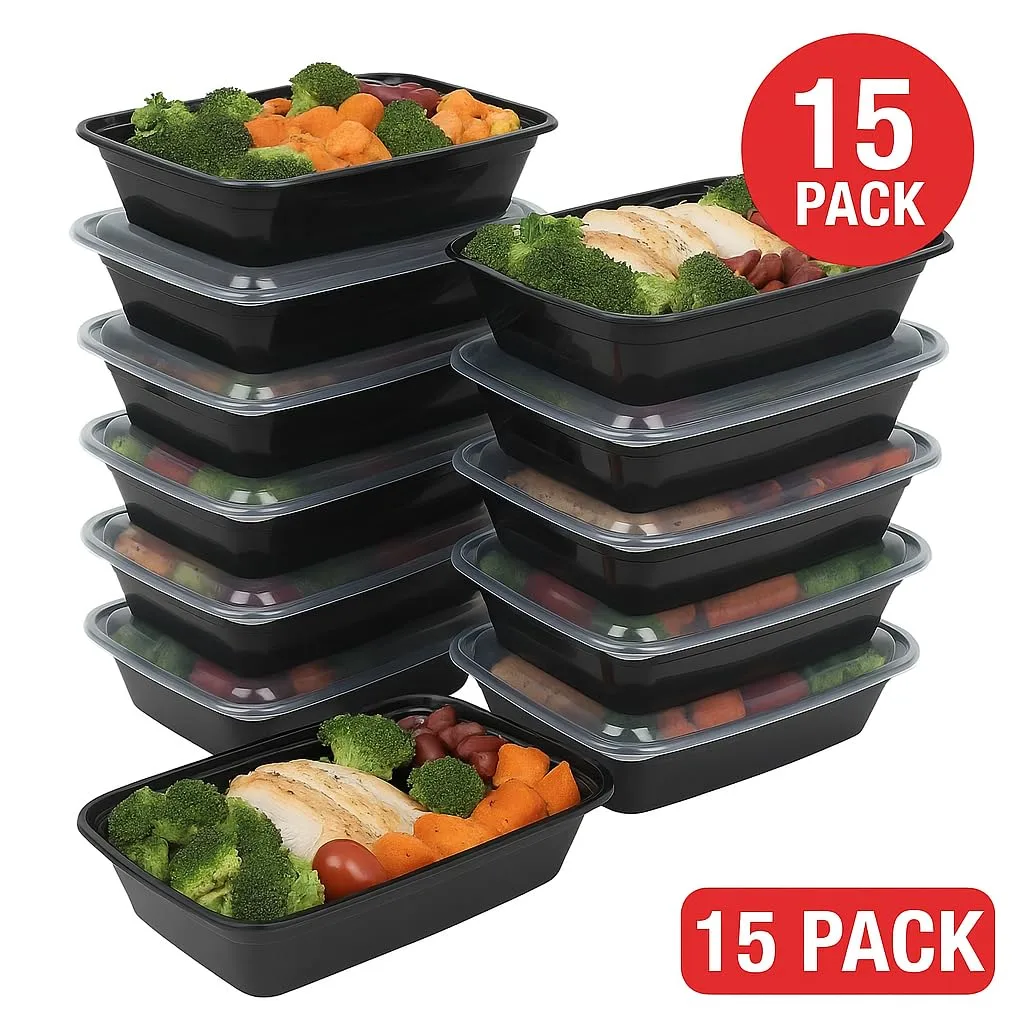 Ruthy's Outlet Meal Prep Containers W/Lids -Square Food Storage – BPA-Free| Stackable | Microwave | Freezer & Dishwasher Safe | Reusable Lunch Bento Box Portion Control & Planning (15 Pack, 32 oz)