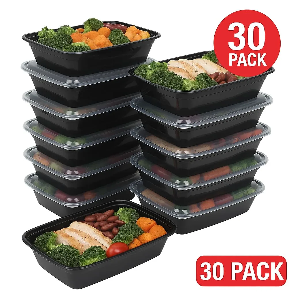 Ruthy's Outlet Meal Prep Containers W/Lids -Square Food Storage – BPA-Free| Stackable | Microwave | Freezer & Dishwasher Safe | Reusable Lunch Bento Box Portion Control & Planning (30 Pack, 24 oz)