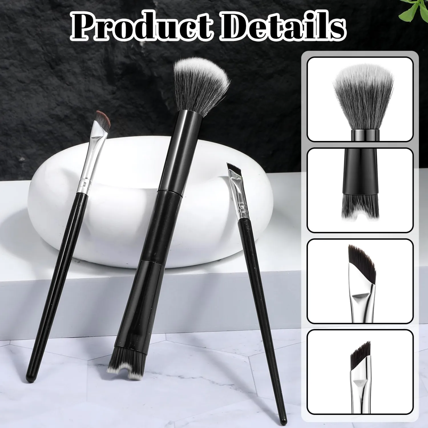 4 Pcs Nose Contour Brushes Set, Dual-Ended U-Shaped Fluffy Angled Nose Brush Set, 2-in-1 Makeup Brushes for Precise Sculpting, Defining, Highlighting, Blush, and Liquid Foundation Application