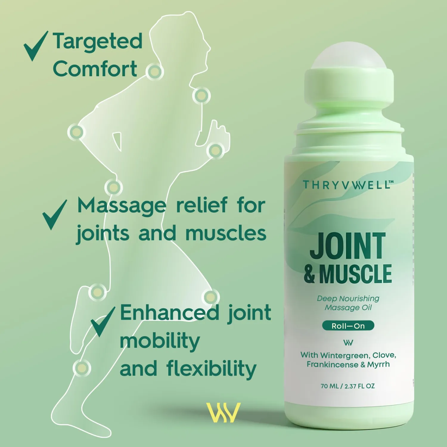 Joint & Muscle Deep Nourishing Oil Roll-On – Non-Greasy, 100% Natural with Essential Oils: Wintergreen, Peppermint, Frankincense, Myrrh, Clove, Lavender & More – 2.37 oz Travel Size
