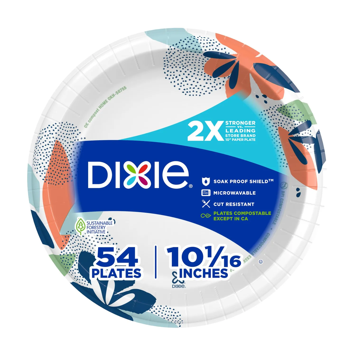 Dixie Large Paper Plates, 10 Inch, 54 Count, 2X Stronger*, Microwave-Safe, Soak-Proof, Cut Resistant, Disposable Plates For Everyday Breakfast, Lunch, & Dinner Meals