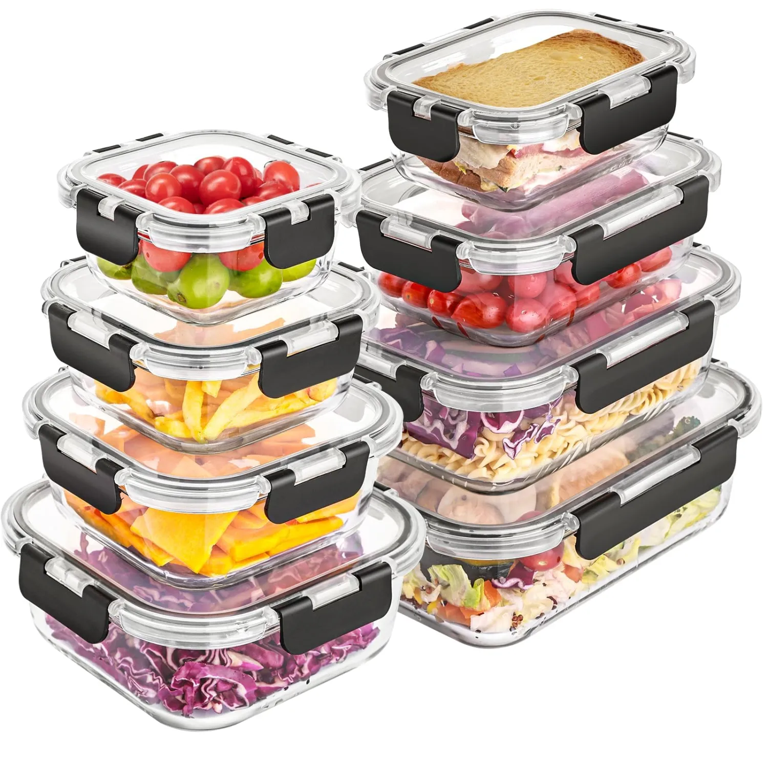 Liuruiyu 8 Pack Glass Food Storage Containers with Lids, Meal Prep Containers, Airtight Bento Boxes with Leak Proof Locking for Microwave, Oven, Freezer and Dishwasher, BPA Free