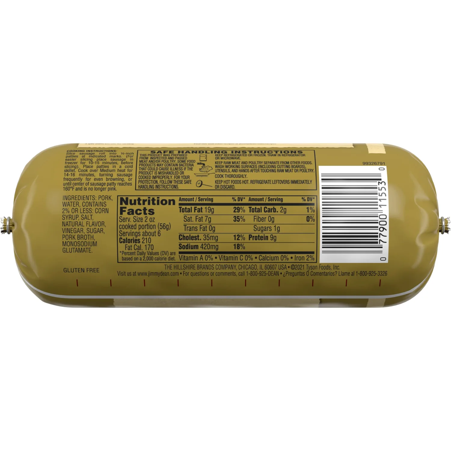 Jimmy Dean, Premium Pork Regular Sausage Roll, 16 oz