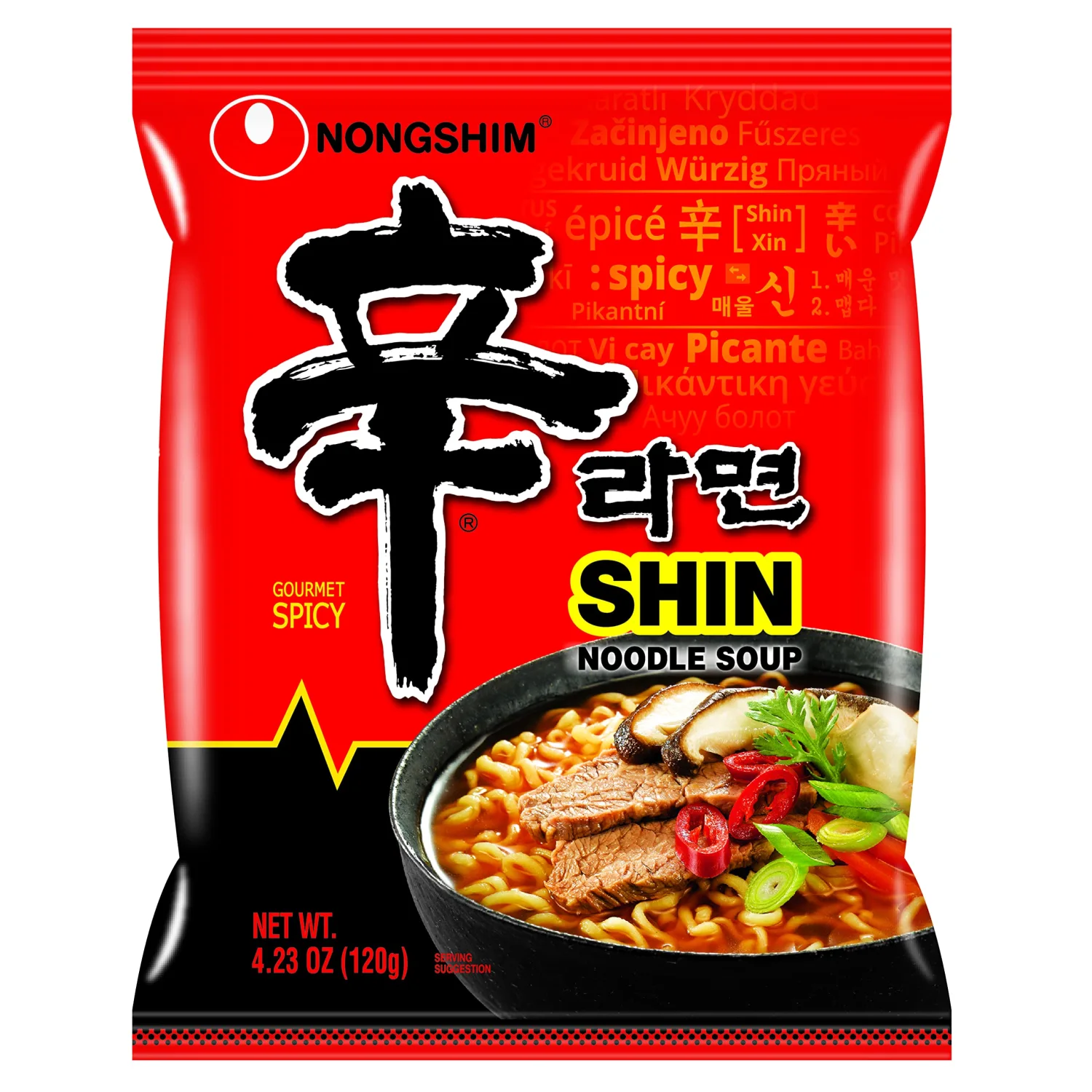 Nongshim Ramen Noodles, Gourmet Instant Ramen, Premium Microwavable Noodle Soup, Spicy Shin, Family Pack, 4.23 Ounce (Pack of 16) - Packaging Graphic May Vary