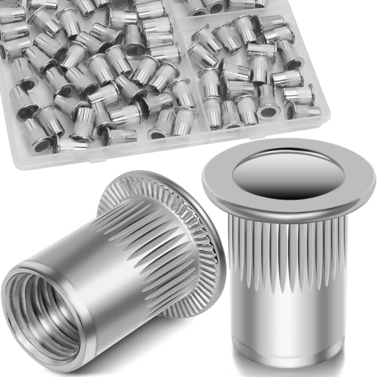 M5 Rivet Nuts, 100Pcs 304 Stainless Steel Flat Head Rivnut Threaded Insert Nutsert