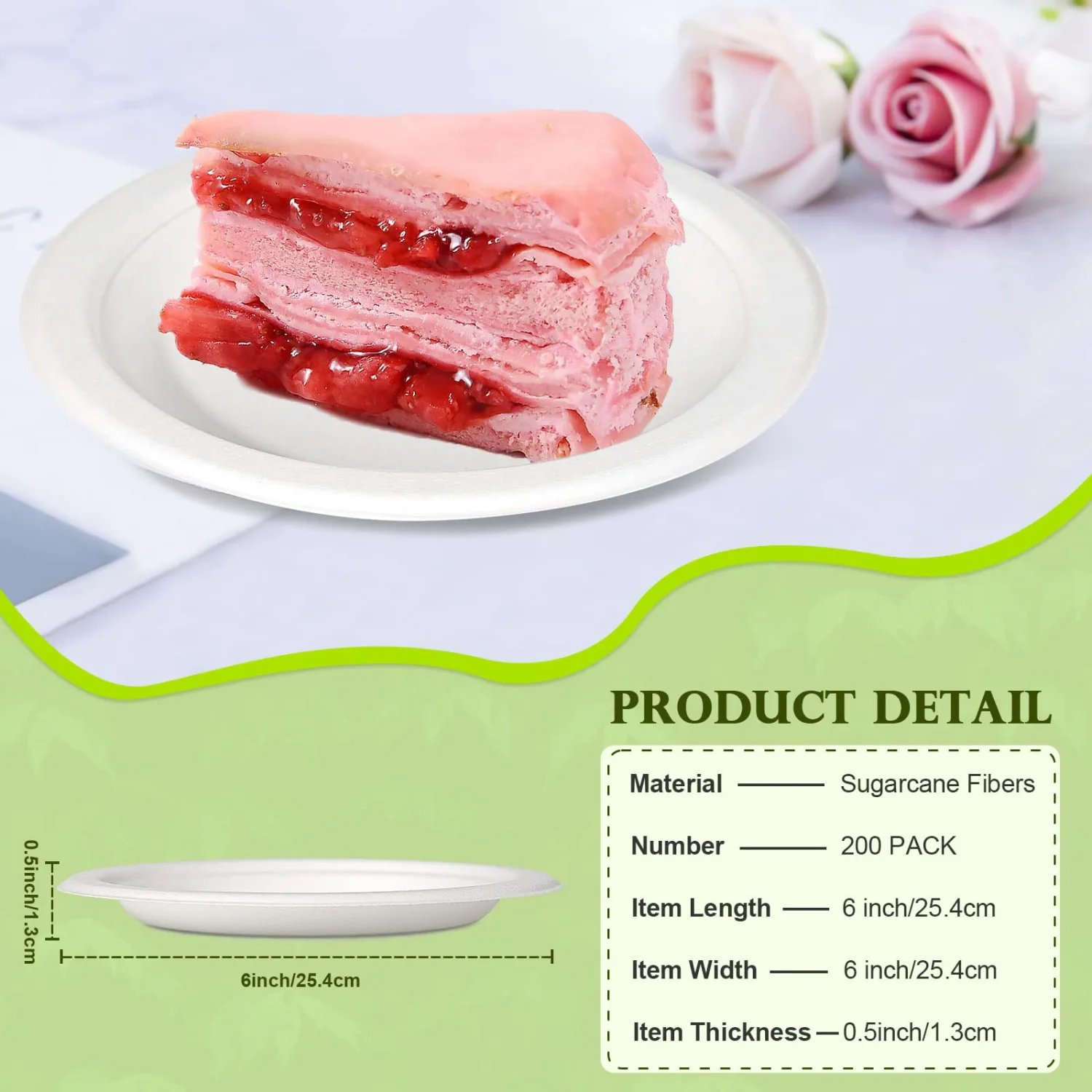 Small Paper Plates 6 inch, 200 Pack Compostable Disposable Plates for Dessert, Cake, Appetizer