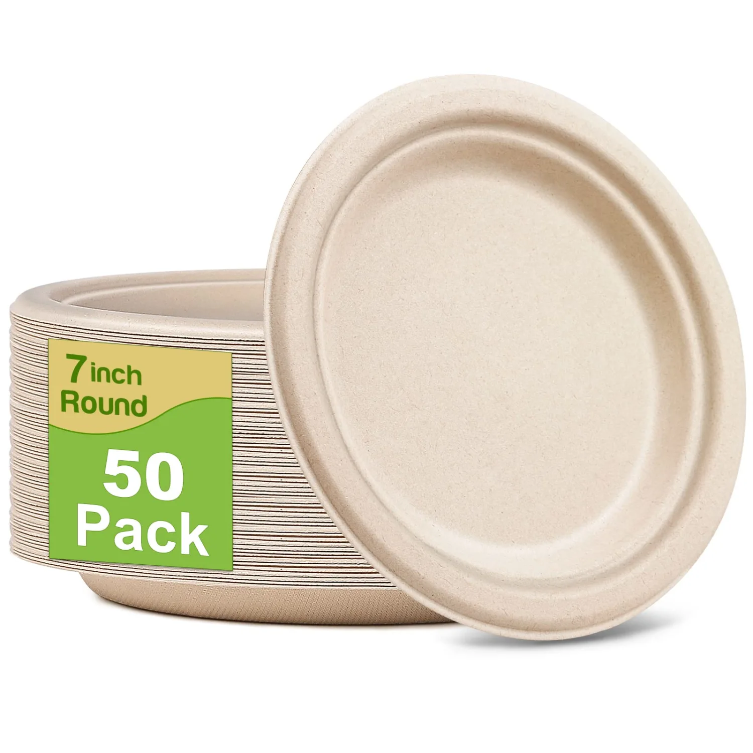 Small Paper Plates 50 Pack, 7 inch Dessert Paper Plates, 100% Compostable Plates Natural Recycled Paper Plates, Disposable Brown Paper Plates