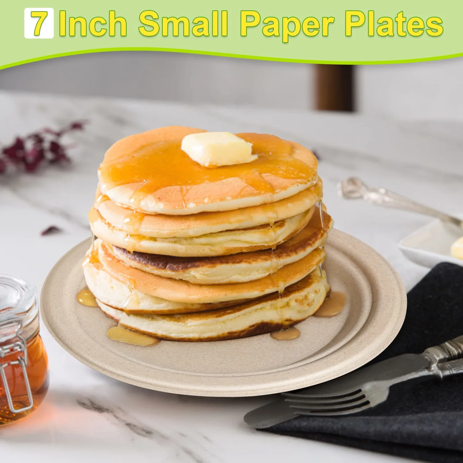 Small Paper Plates 50 Pack, 7 inch Dessert Paper Plates, 100% Compostable Plates Natural Recycled Paper Plates, Disposable Brown Paper Plates