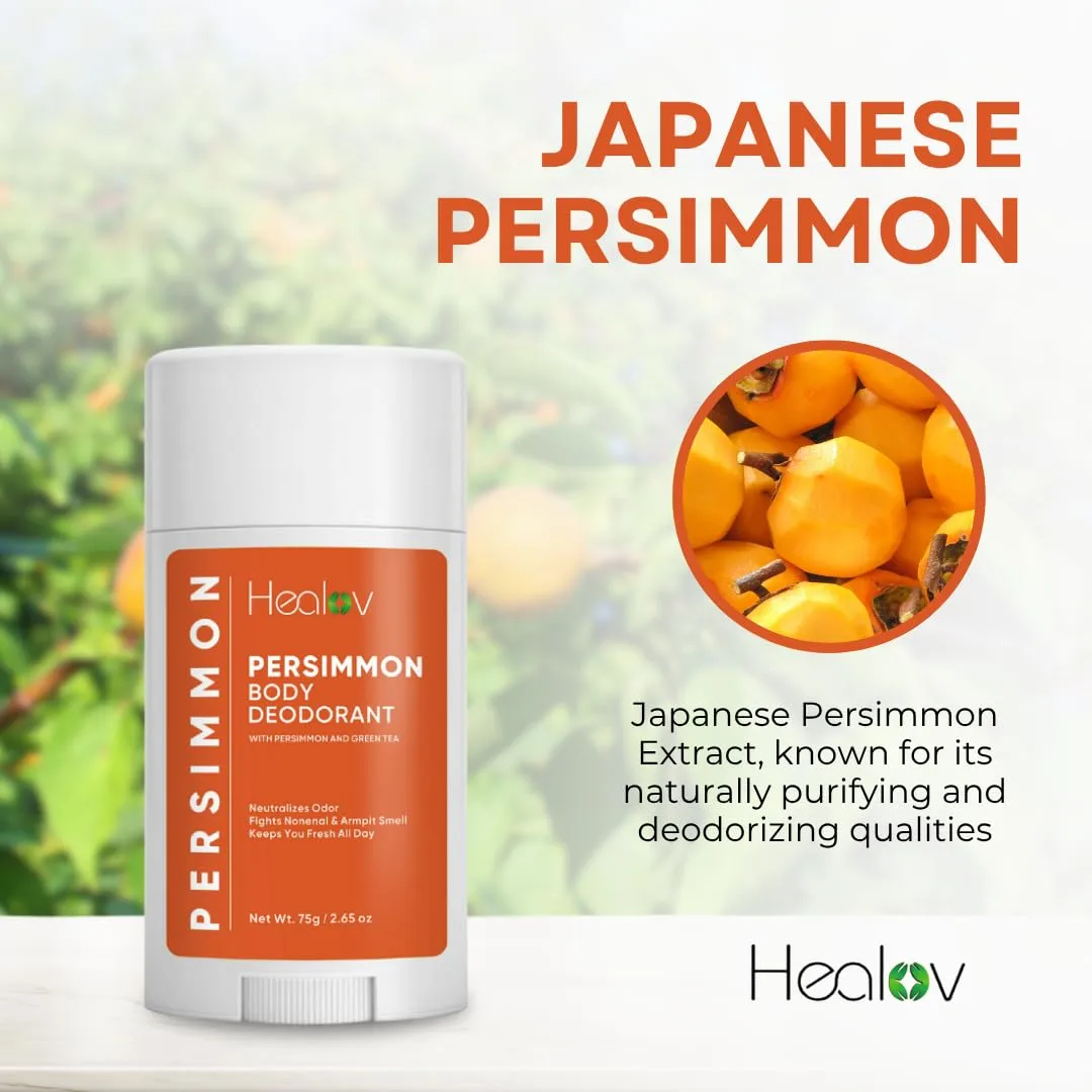 Persimmon Deodorant – All-Natural Whole Body Deodorant for Women and Men – Japanese Persimmon Extract Helps to Eliminate Body Odor and Old People Smell – Extra Strength, Aluminum Free, Long Lasting