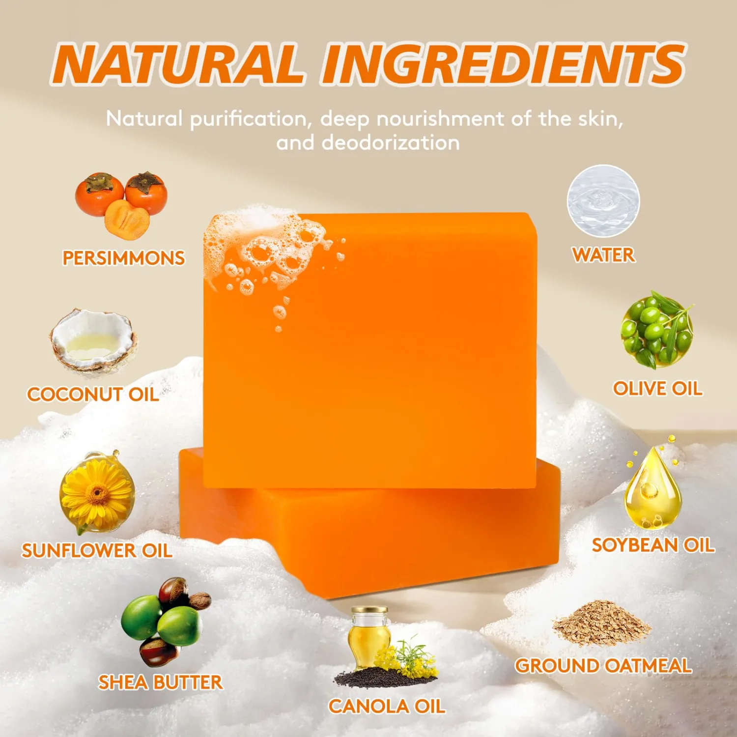 2 PCS Persimmon Soap Bar and Persimmon Body Wash for Body Odor Control, Natural Deodorant Soap for Old People Smell, Remove Body Odor Shower Gel, Persimmon Bath Soap for Women & Men