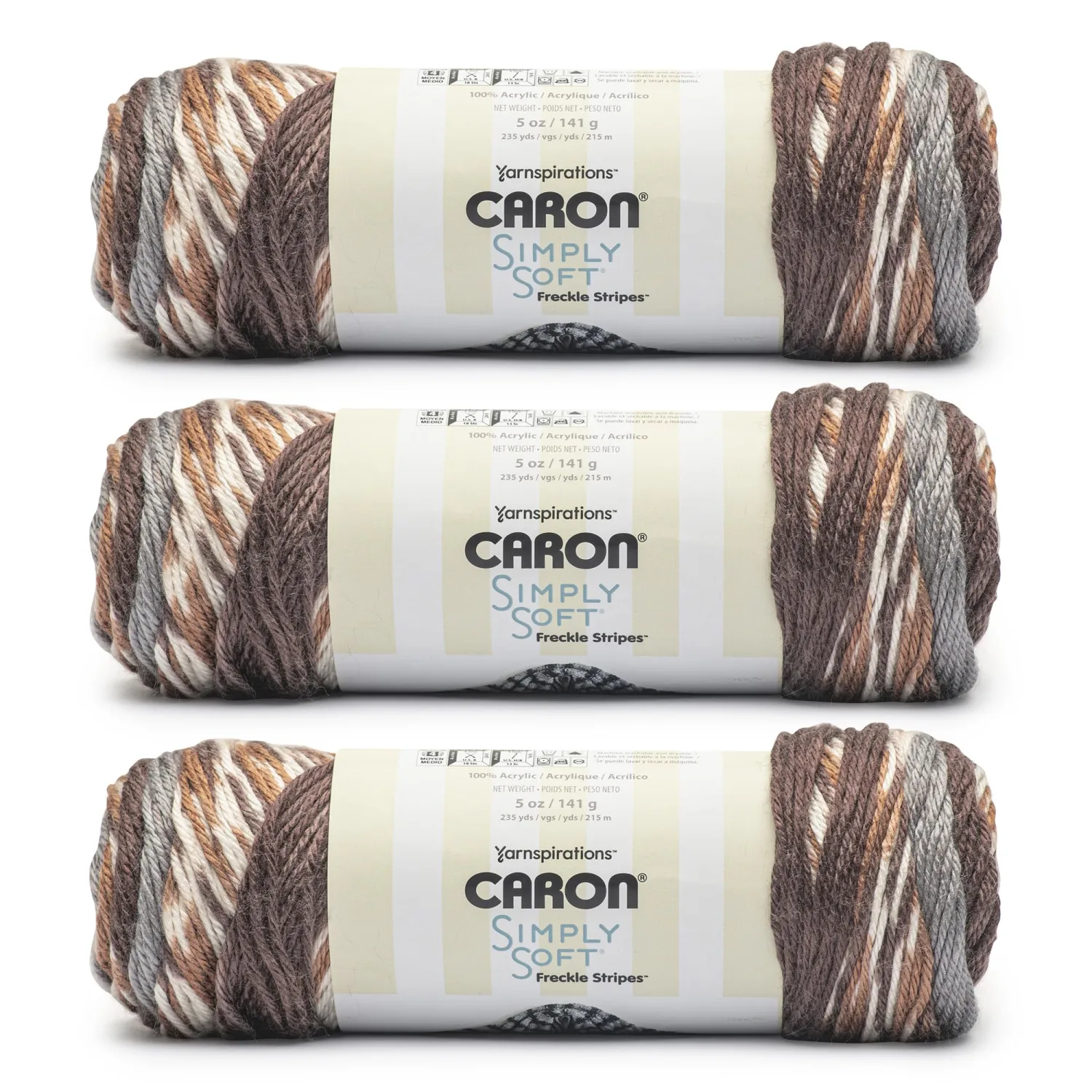 Caron Simply Soft Freckle Sienna Yarn - 3 Pack of 5oz/141g - Acrylic - #4 Worsted (Medium) - 235 Yards - Knitting & Crochet