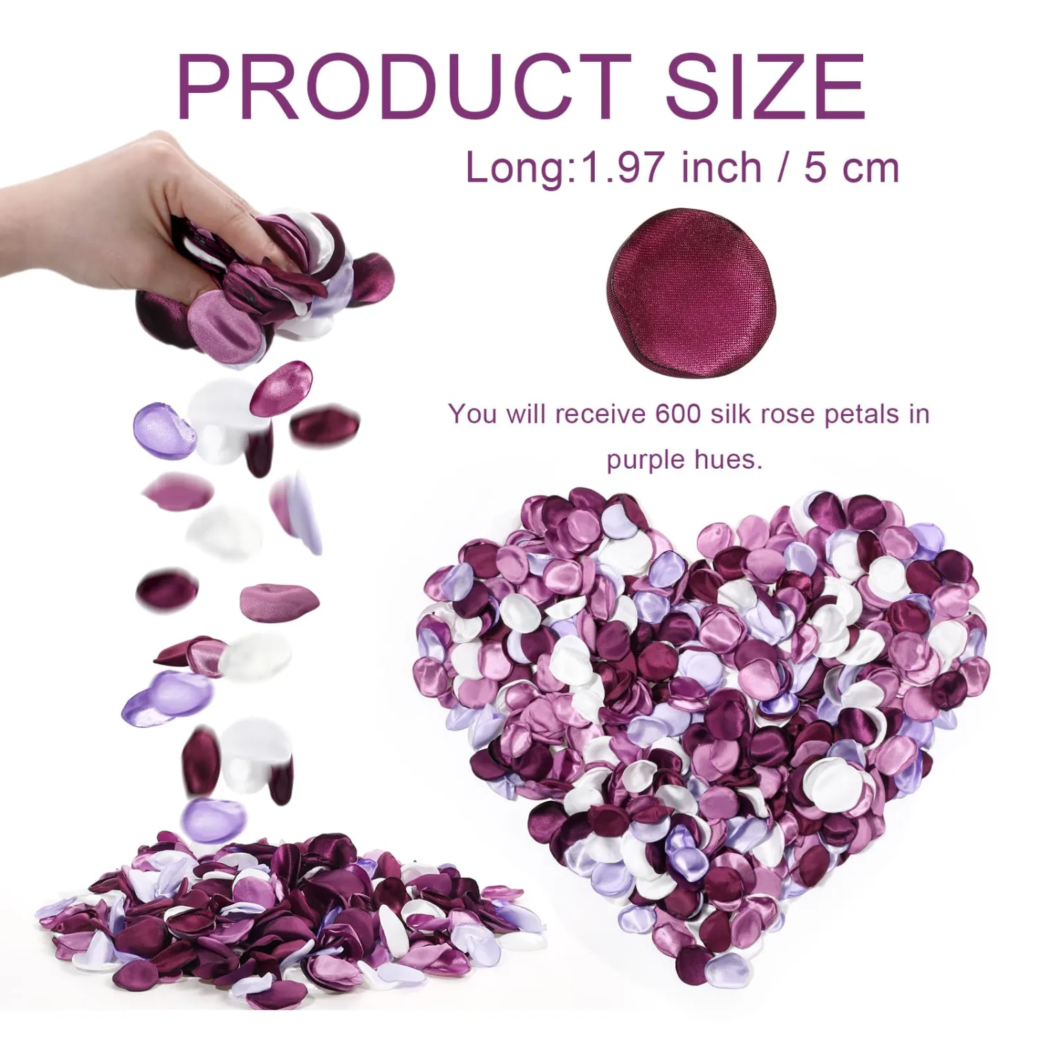 Tigeen 600 Pcs Silk Rose Petals Artificial Flower Petals for Wedding Flower Girl Basket Aisle Scatter Dinner Centerpieces Party Bridal Shower Romantic Night Decor (Purple,White)