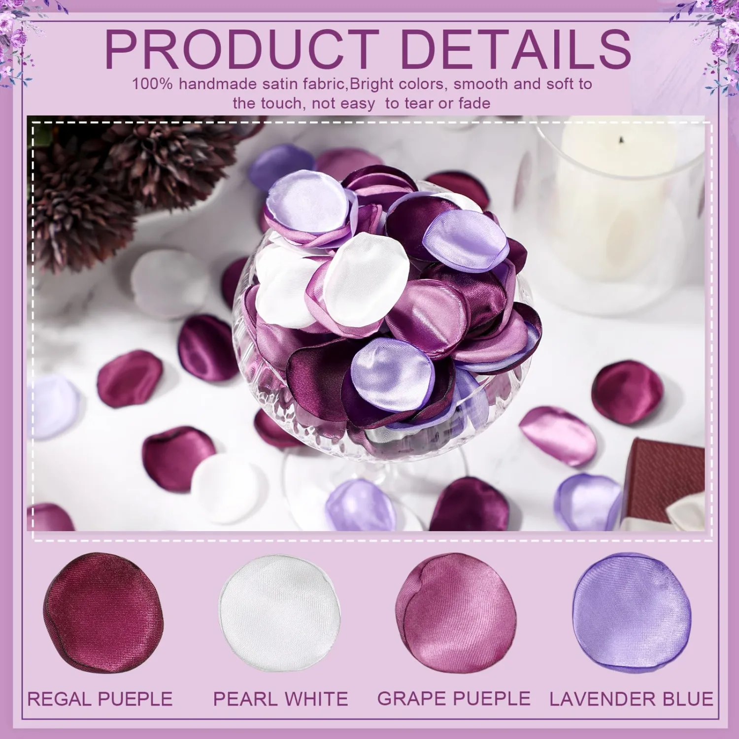 Tigeen 600 Pcs Silk Rose Petals Artificial Flower Petals for Wedding Flower Girl Basket Aisle Scatter Dinner Centerpieces Party Bridal Shower Romantic Night Decor (Purple,White)