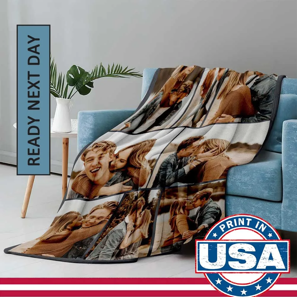 Ships Next Day, Custom Blanket with Picture for Girlfriend Boyfriend Gifts, Personalized Wife Photo Blanket for Birthday Blankets Gifts from Husband