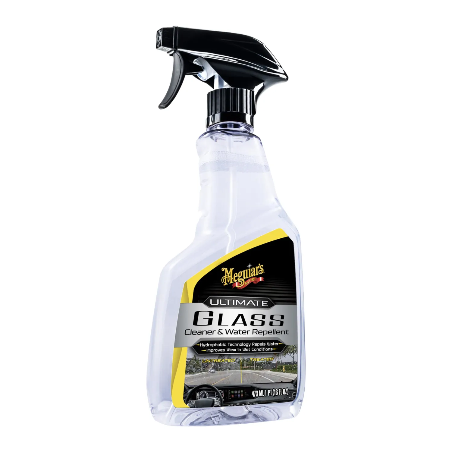 Meguiar's Ultimate Glass Cleaner & Water Repellent - Premium Glass and Window Cleaner for Quick Cleaning with Hydrophobic Technology that Acts as a Rain Repellent Improving Visibility in Rain - 16oz