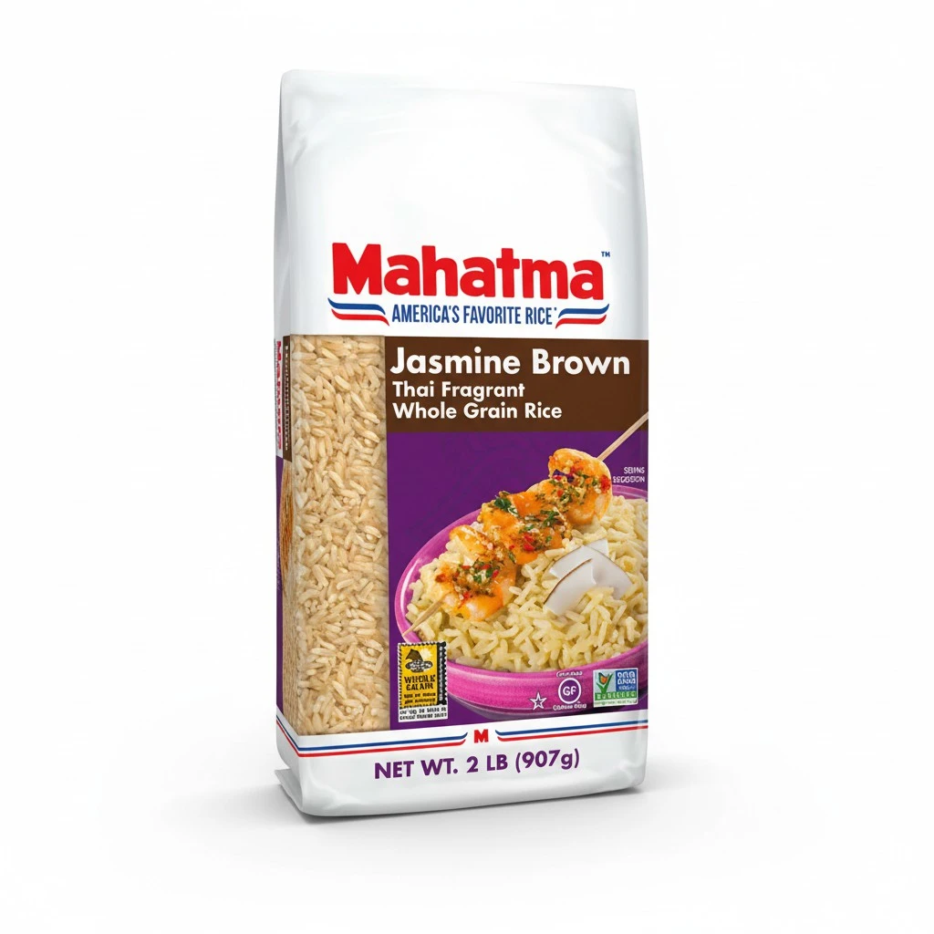 Mahatma Brown Jasmine Rice Bag 2lb, Brown Thai Jasmine Rice, Microwave Rice in 20 Minutes or Cook on Stovetop in 30 Minutes