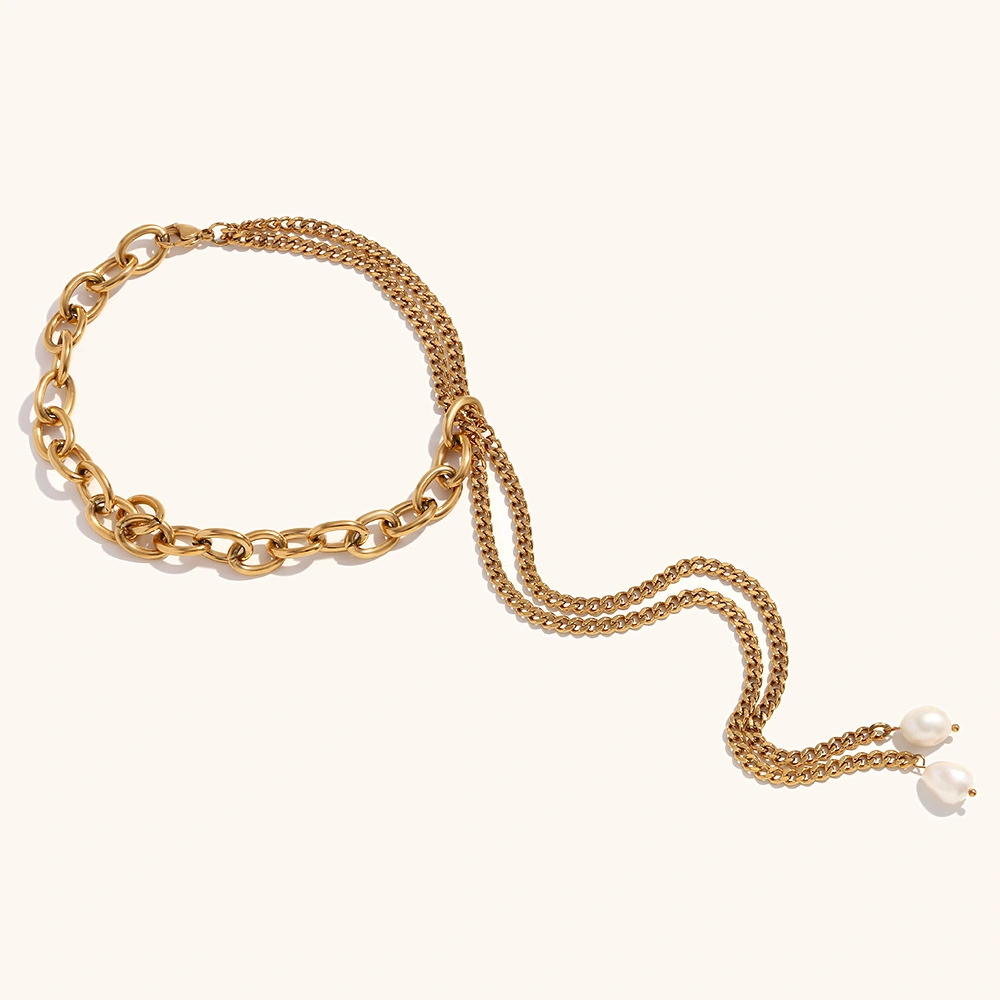 Simple Stainless Steel 18K Gold Plating Double-layer Necklace