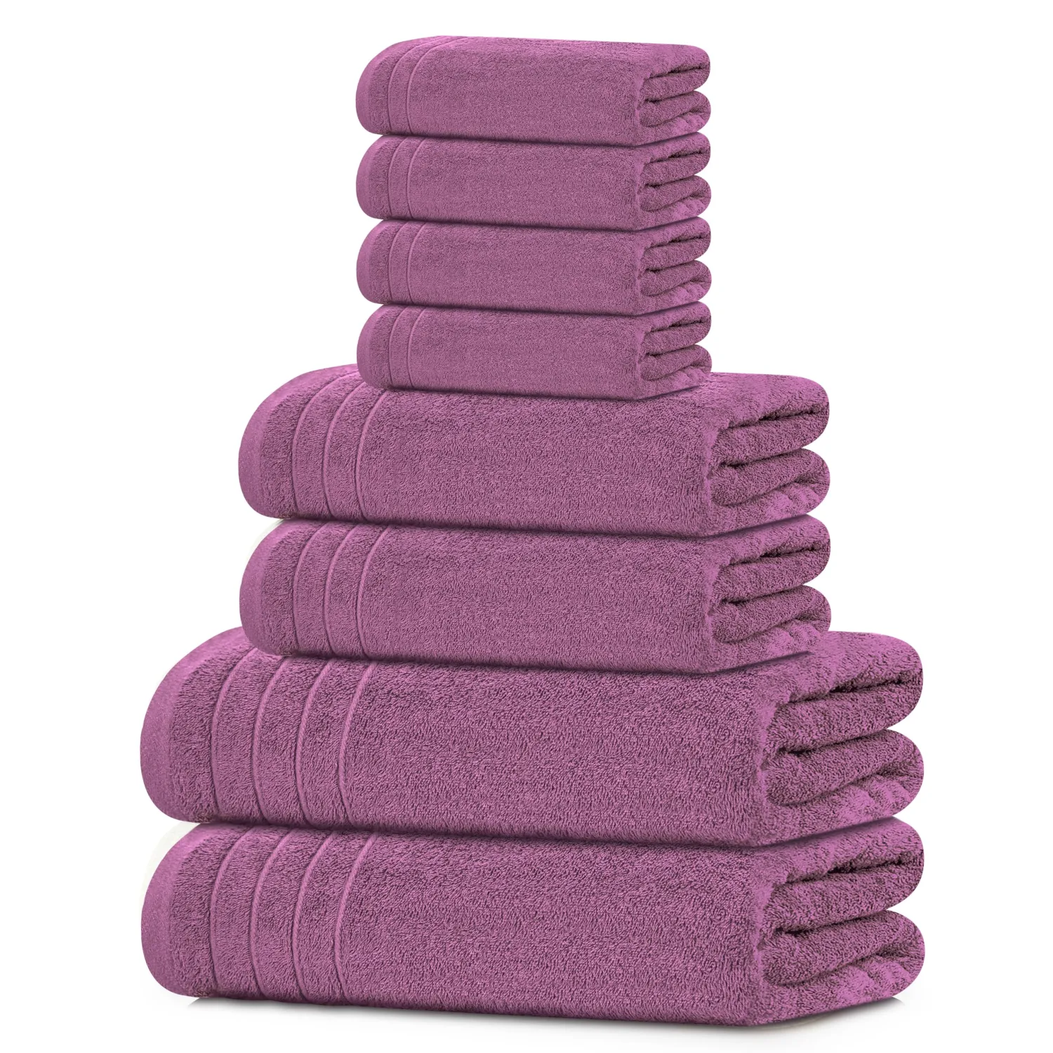 Tens Towels Pack of 8 Towels Set, 2 Extra Large Bath, 2 Hand, 4 Washcloths, 100% Cotton, Lighter Weight, Quicker to Dry, Super Absorbent, Perfect for Bathroom, Purple