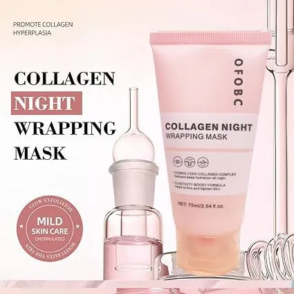 Collagen Night Wrapping Mask, Collagen Overnight Wrapping Peel Off Facial Mask for Elasticity Hydration, Reduce Sagging Dullness, Tight Skin, 2.53 fl.oz Brush Included