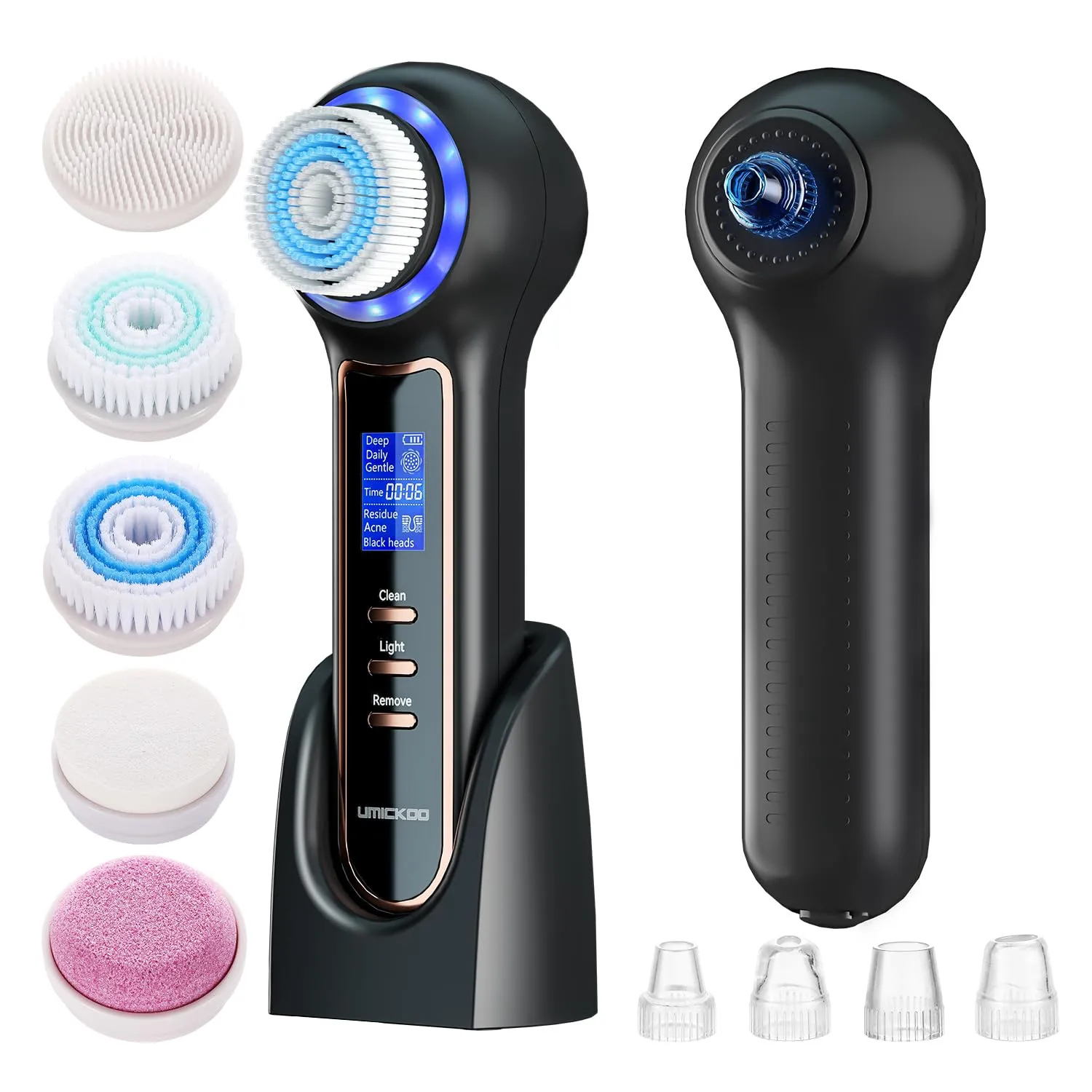 Face Scrubber Exfoliator with LCD Screen,Rechargeable Facial Cleansing Brush IPX7 Waterproof 3 in 1 Blackhead Remover Vacuum for Exfoliating,Massaging and Deep Pore Cleansing