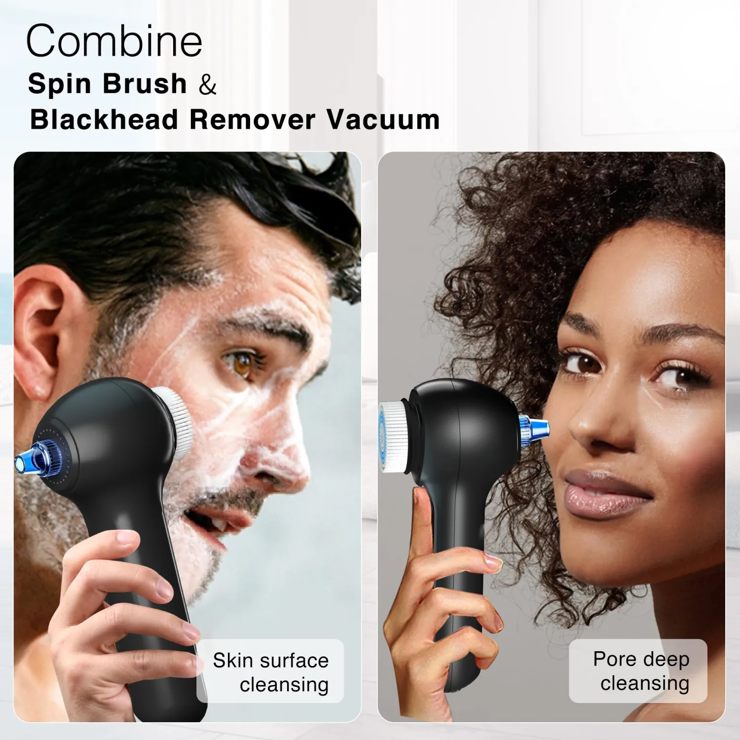 Face Scrubber Exfoliator with LCD Screen,Rechargeable Facial Cleansing Brush IPX7 Waterproof 3 in 1 Blackhead Remover Vacuum for Exfoliating,Massaging and Deep Pore Cleansing