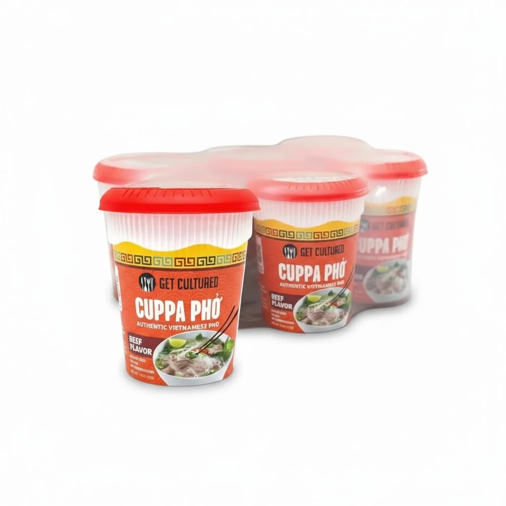 Get Cultured Instant Beef Pho Noodle Soup - Authentic Vietnamese Cuppa Pho with Spices & Dried Herbs | Premium Microwavable Noodle Soup, Gluten Free & Low Sodium 3.0 oz (6-Pack)