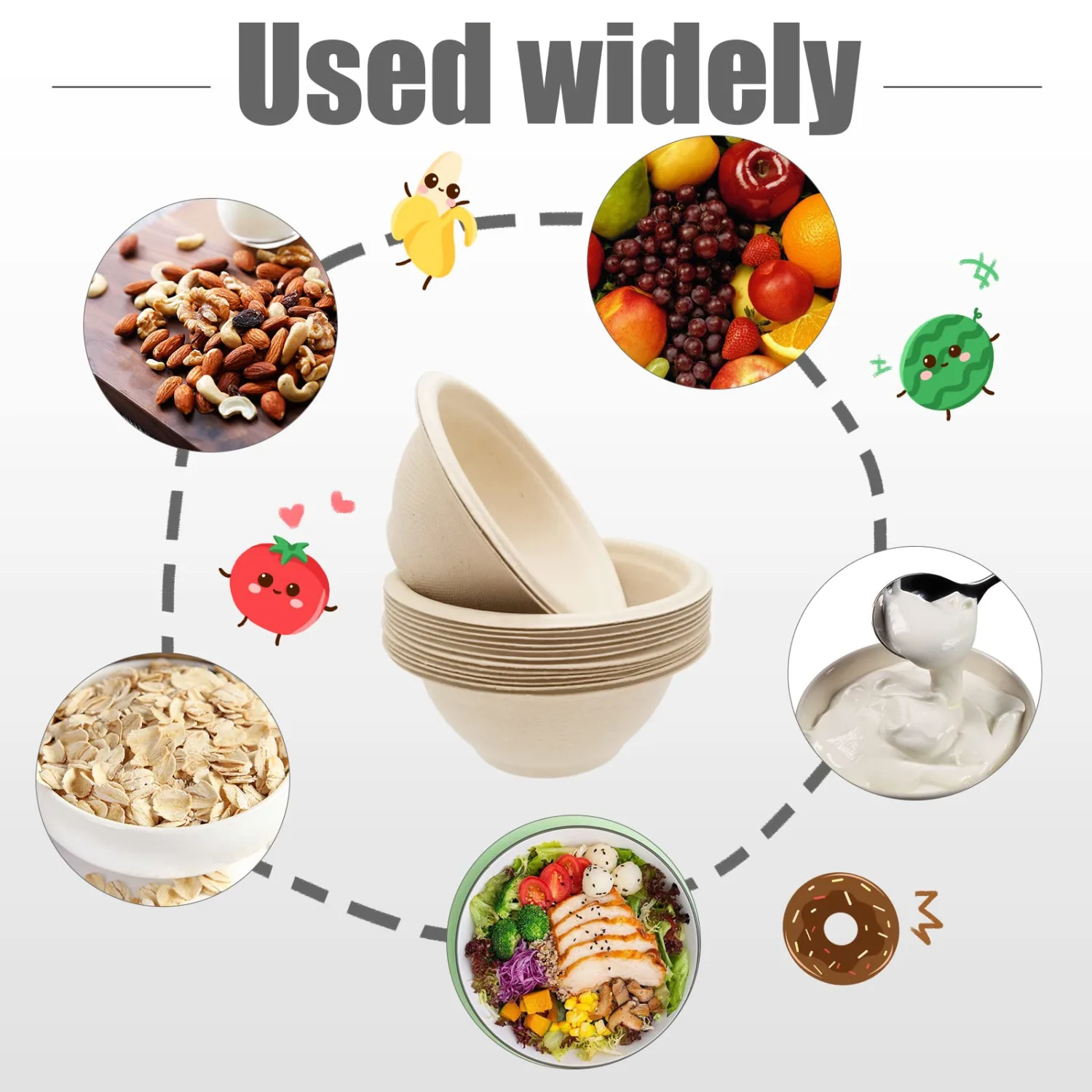100 Pack 8oz Compostable Paper Bowls,Heavy-Duty Disposable Natural Bagasse Bowls,Biodegradable Soup Bowls,Eco-Friendly,Heat Resistant,for Ice Cream,Salad,Soup,Snack,Dessert,Pasta,Hot or Cold Use