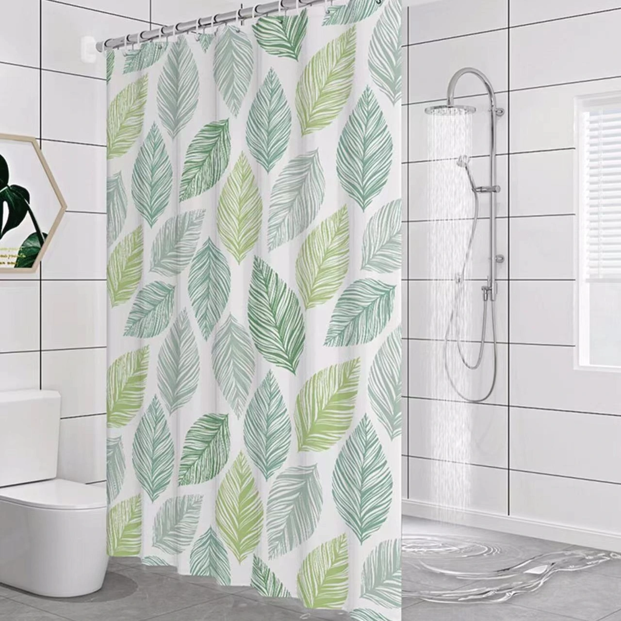 Bathroom Waterproof Shower Curtain PEVA Banana Leaves