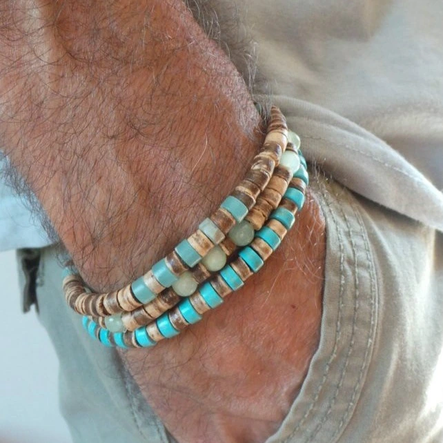 Simple Turquoise Wooden Bead Bracelet