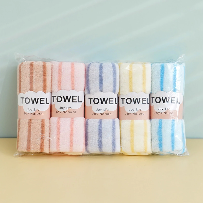 Five Pack Ultra-fine-meshed Thickening Striped Absorbent Towel