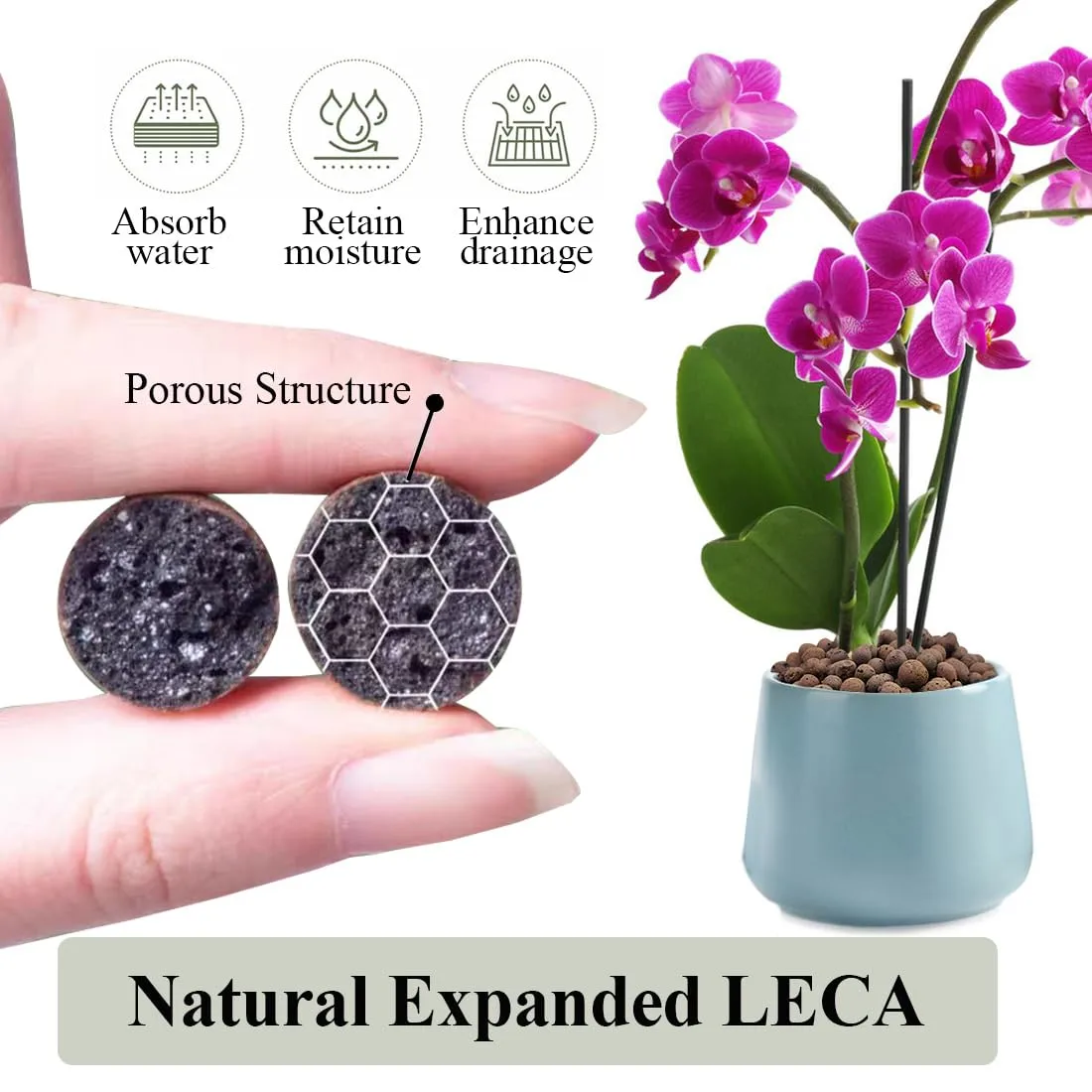 Clay Pebbles for Plants, 8mm-12mm Expanded LECA Balls Plant Garden Soil, Hydroponic, Aquaponics, Natural Leca Balls for Soil Root Development, Orchid Potting Mix, 2lb