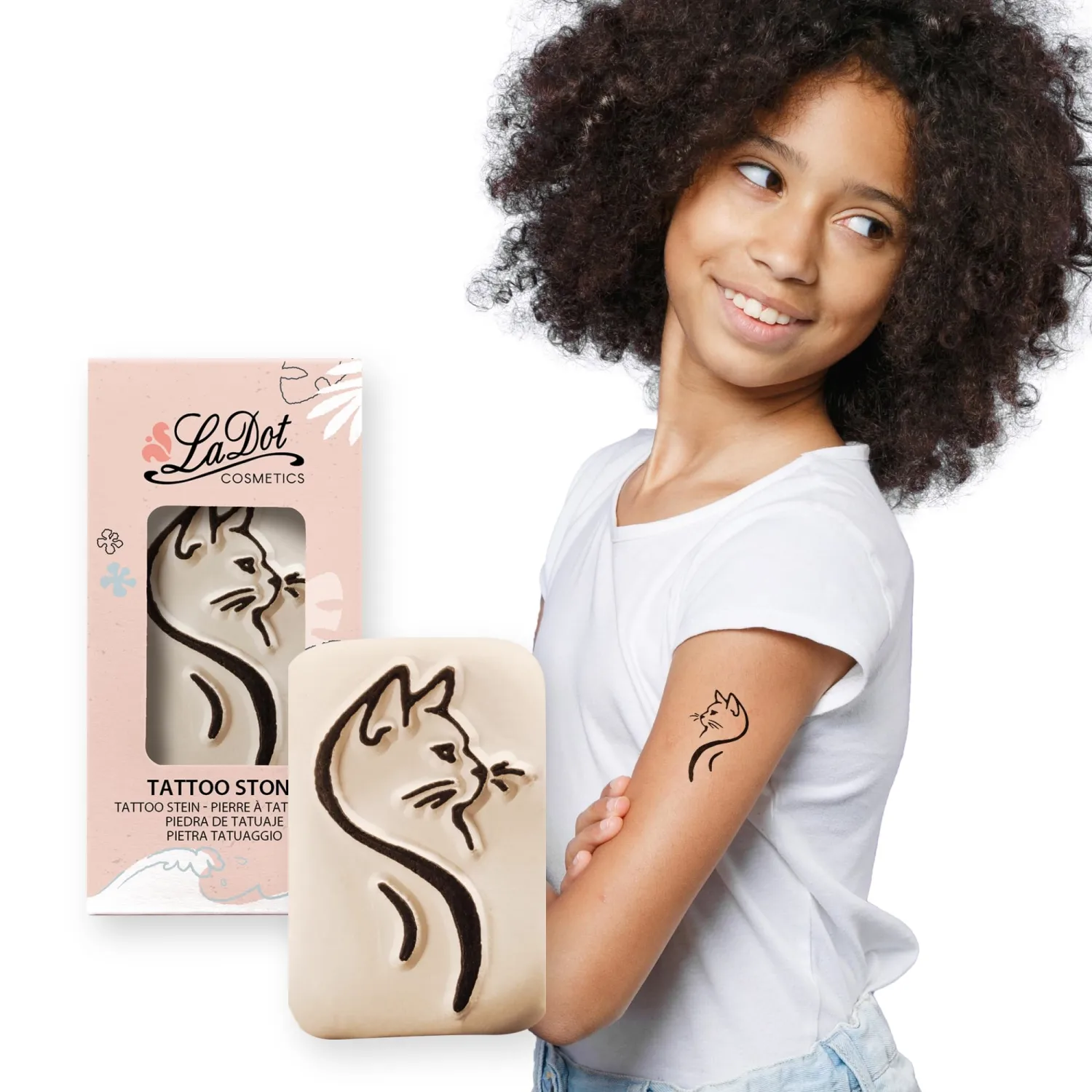 LaDot Temporary Tattoo Stamp– Easy-to-Use Reusable Ceramic Skin Stamp for Creating Custom Temporary Tattoos – Fun Body Art Tool for Parties, Events, and Festivals (Cat Head, Medium)