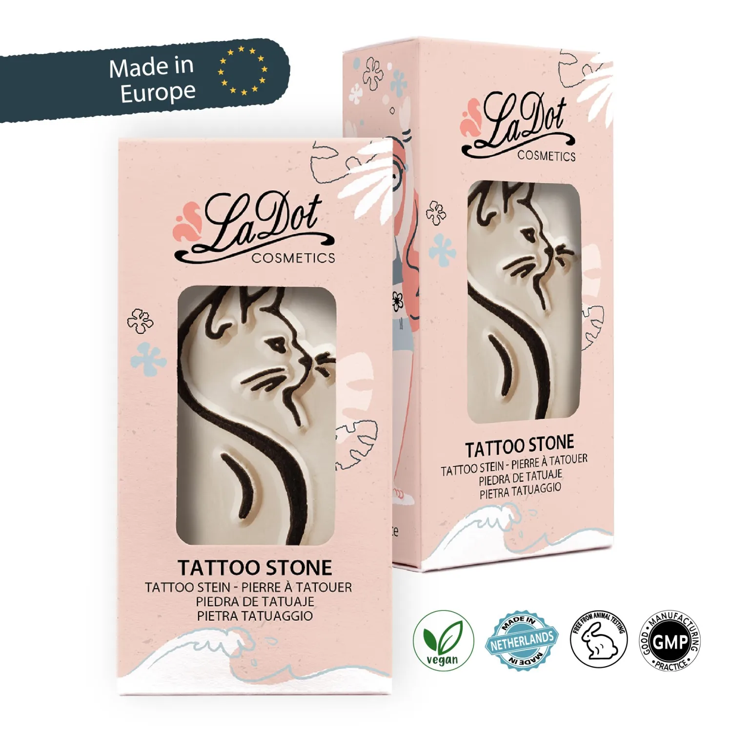 LaDot Temporary Tattoo Stamp– Easy-to-Use Reusable Ceramic Skin Stamp for Creating Custom Temporary Tattoos – Fun Body Art Tool for Parties, Events, and Festivals (Cat Head, Medium)